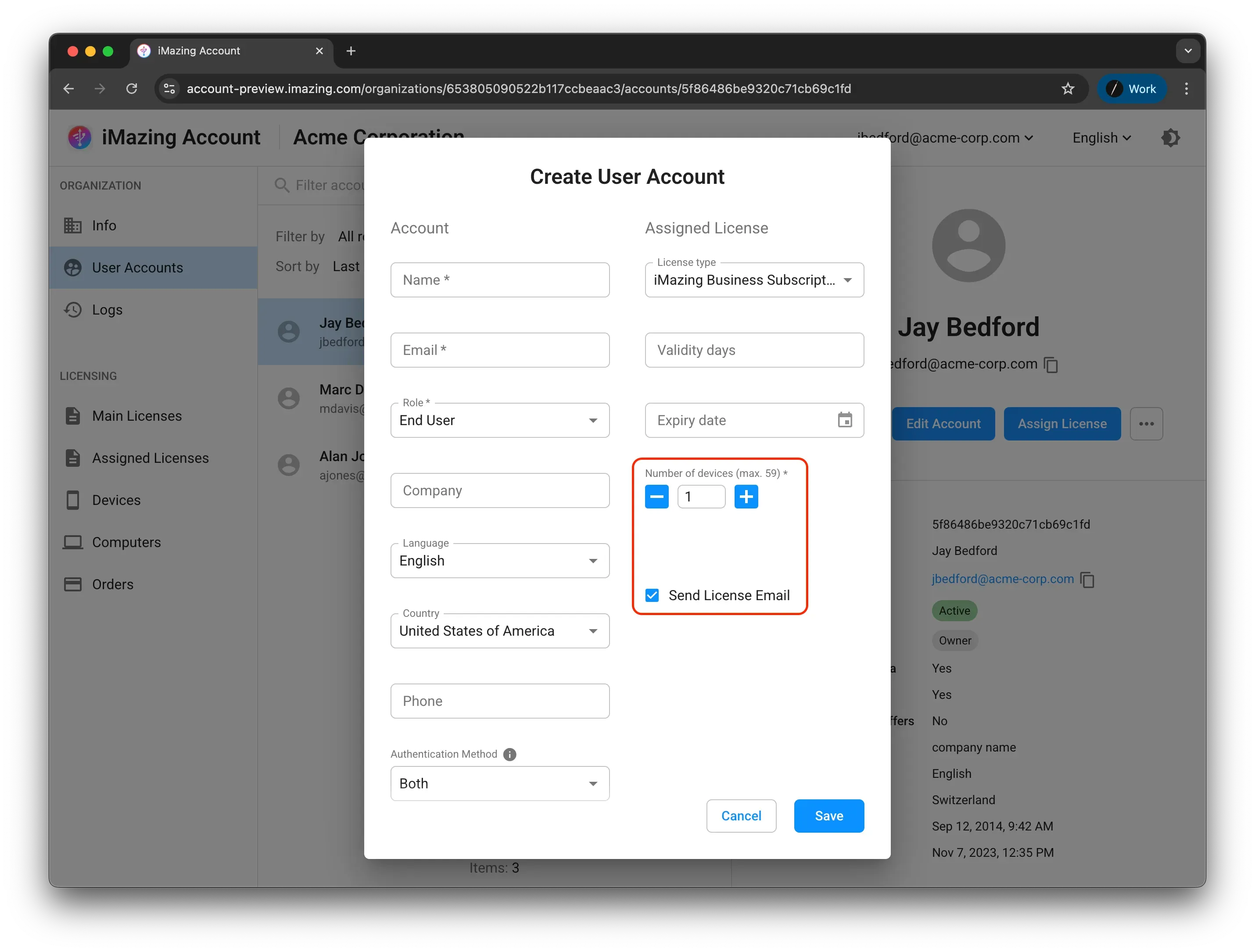 Add account form