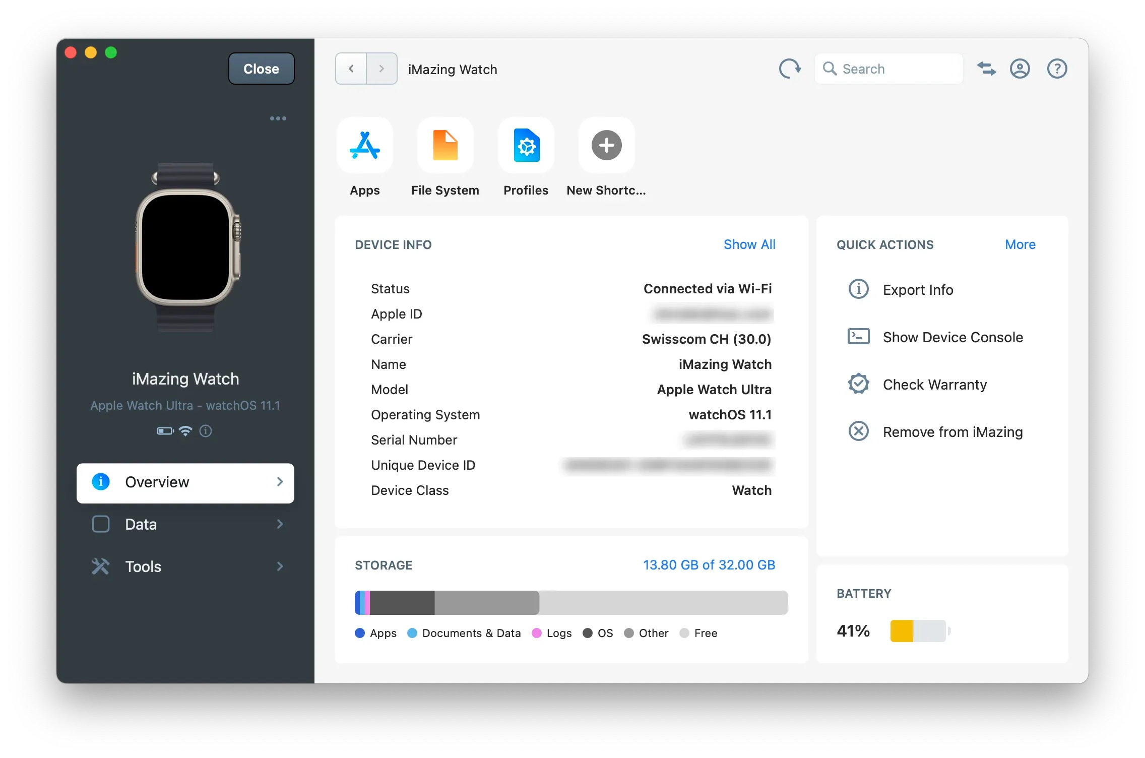 Apple Watch showing in iMazing