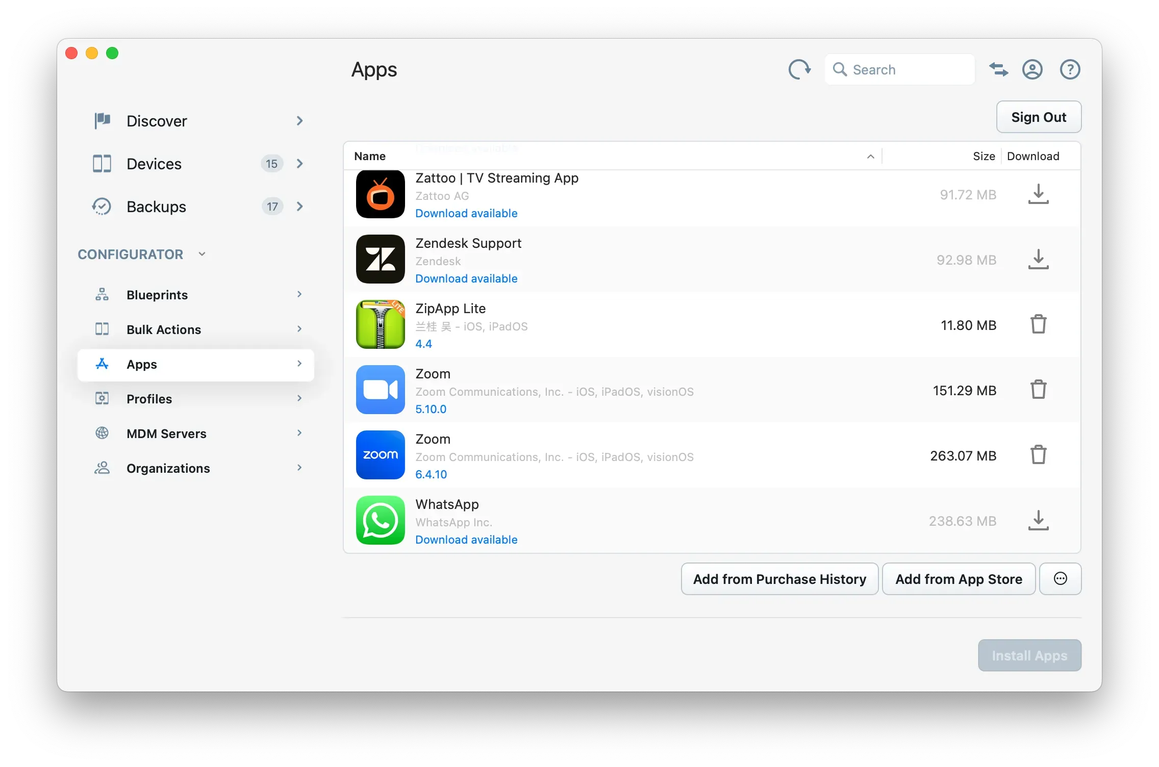 iMazing Configurator Apps Library - Standard Apple Account