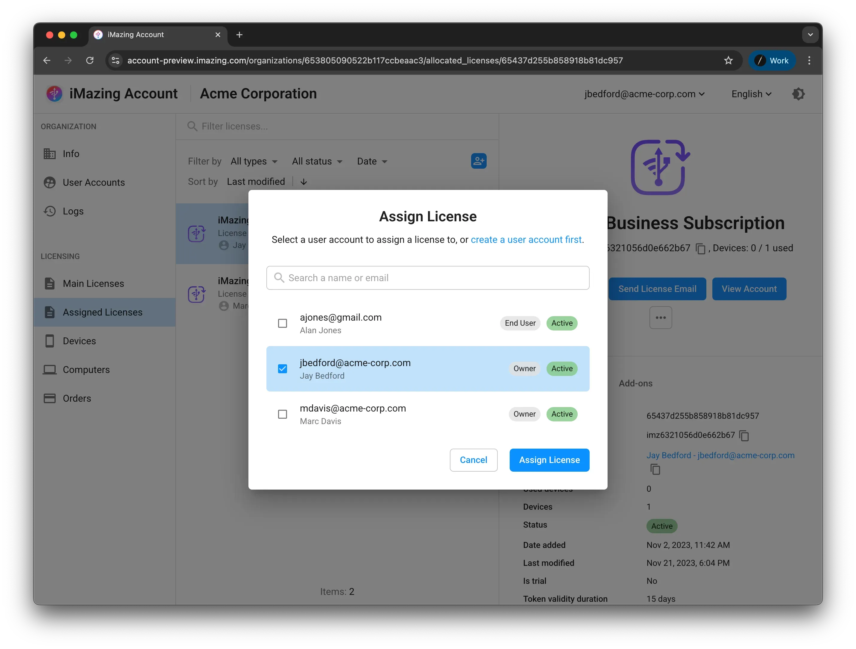 User selection