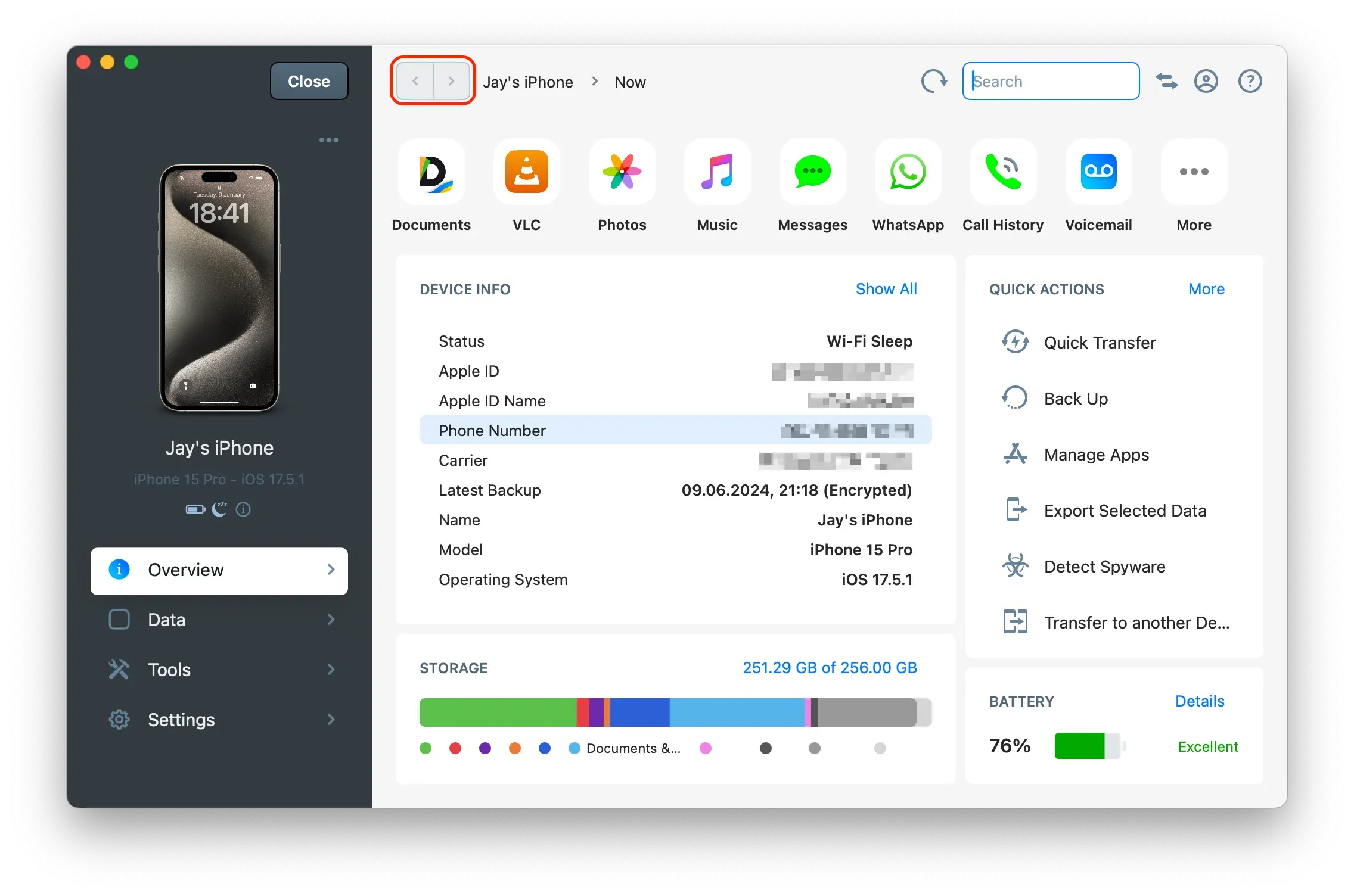 iMazing 3 Back and Forth Buttons