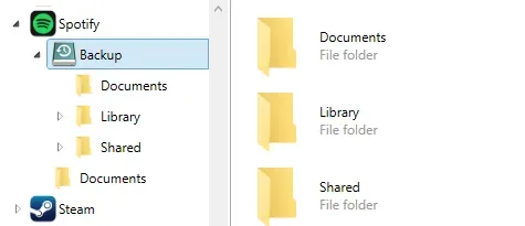 App with backup folder selected