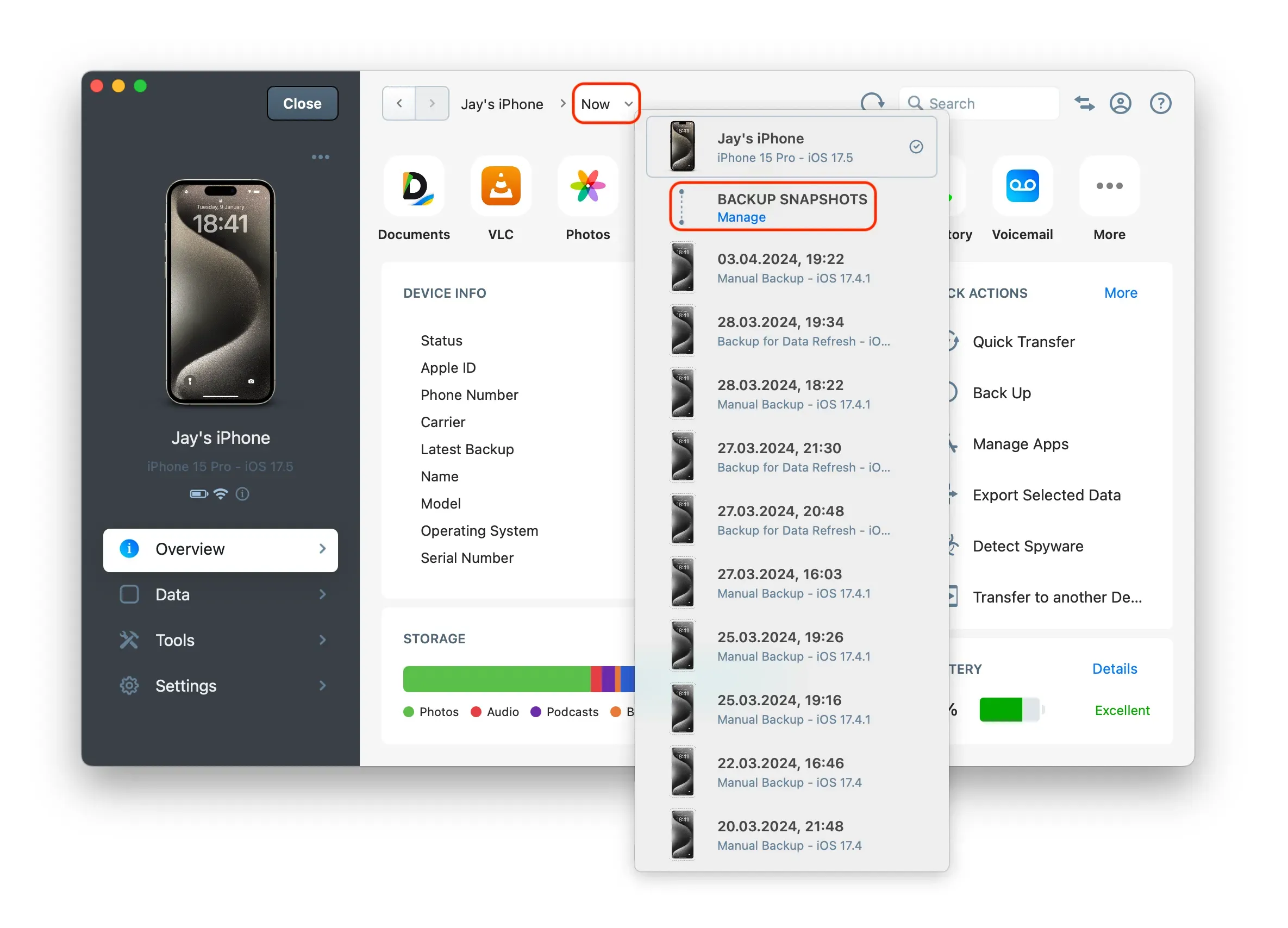 iMazing 3 Backup Snapshots