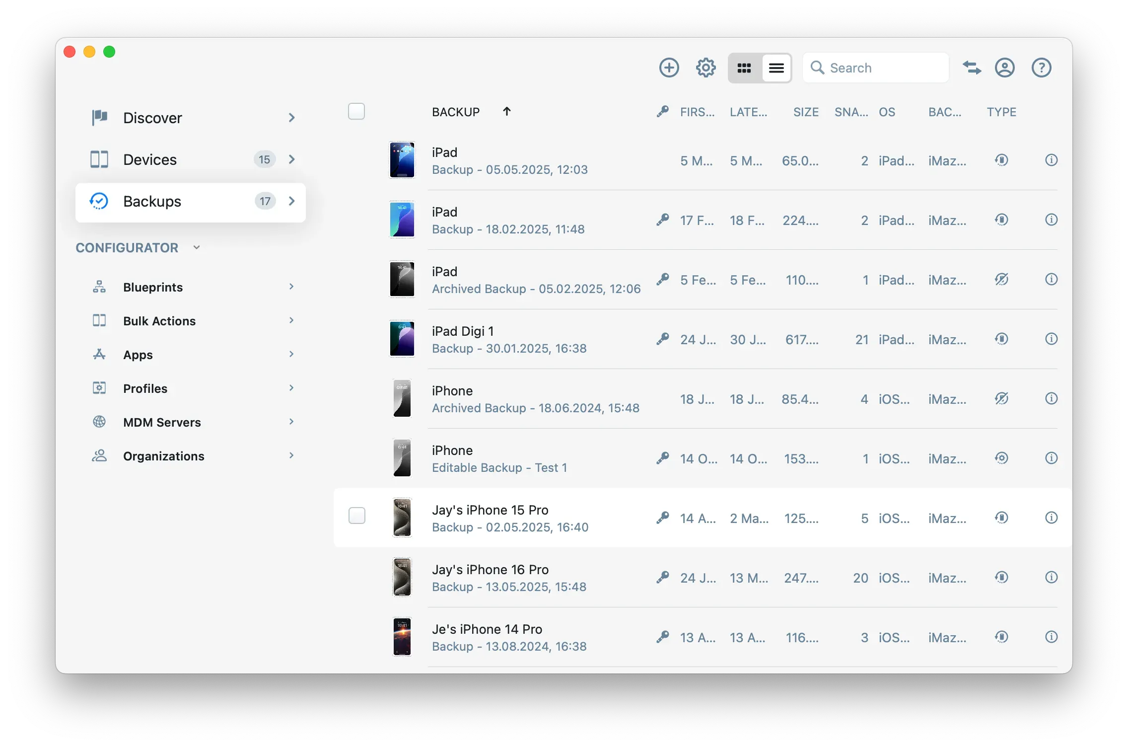 iMazing Configurator - Backups
