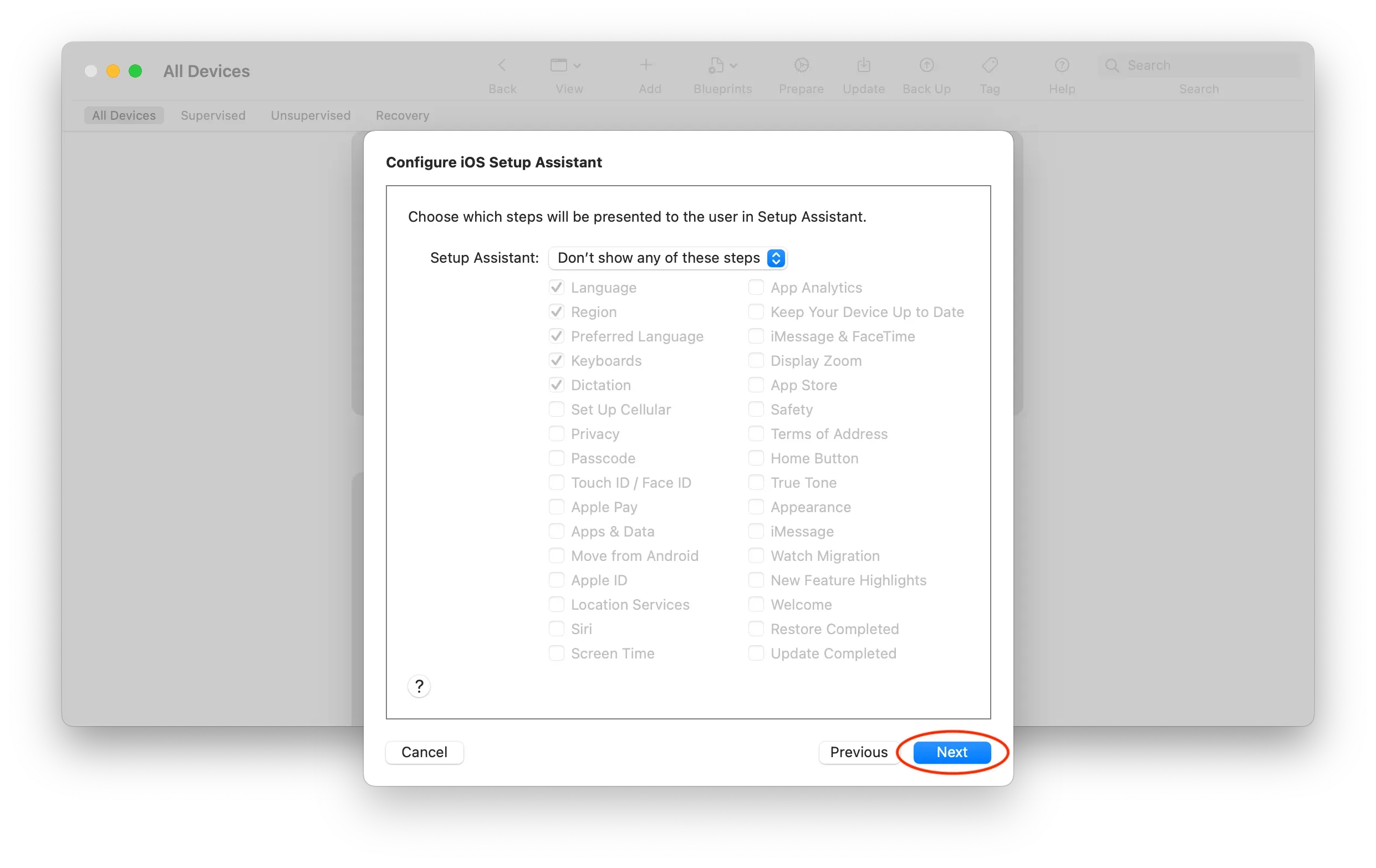Apple Configurator Setup Assistant