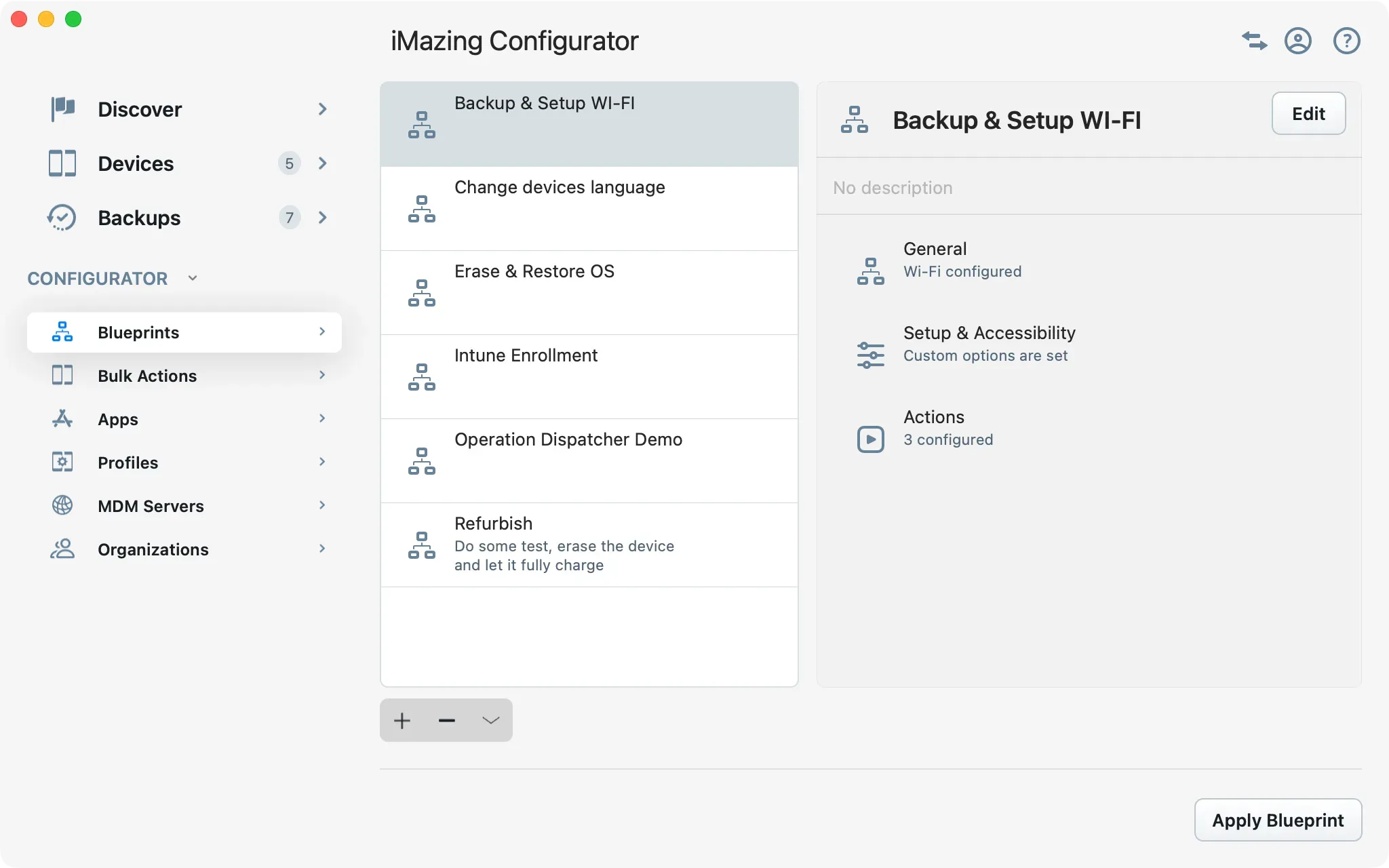 iMazing Configurator Operation Dispatcher View, All Devices Selected