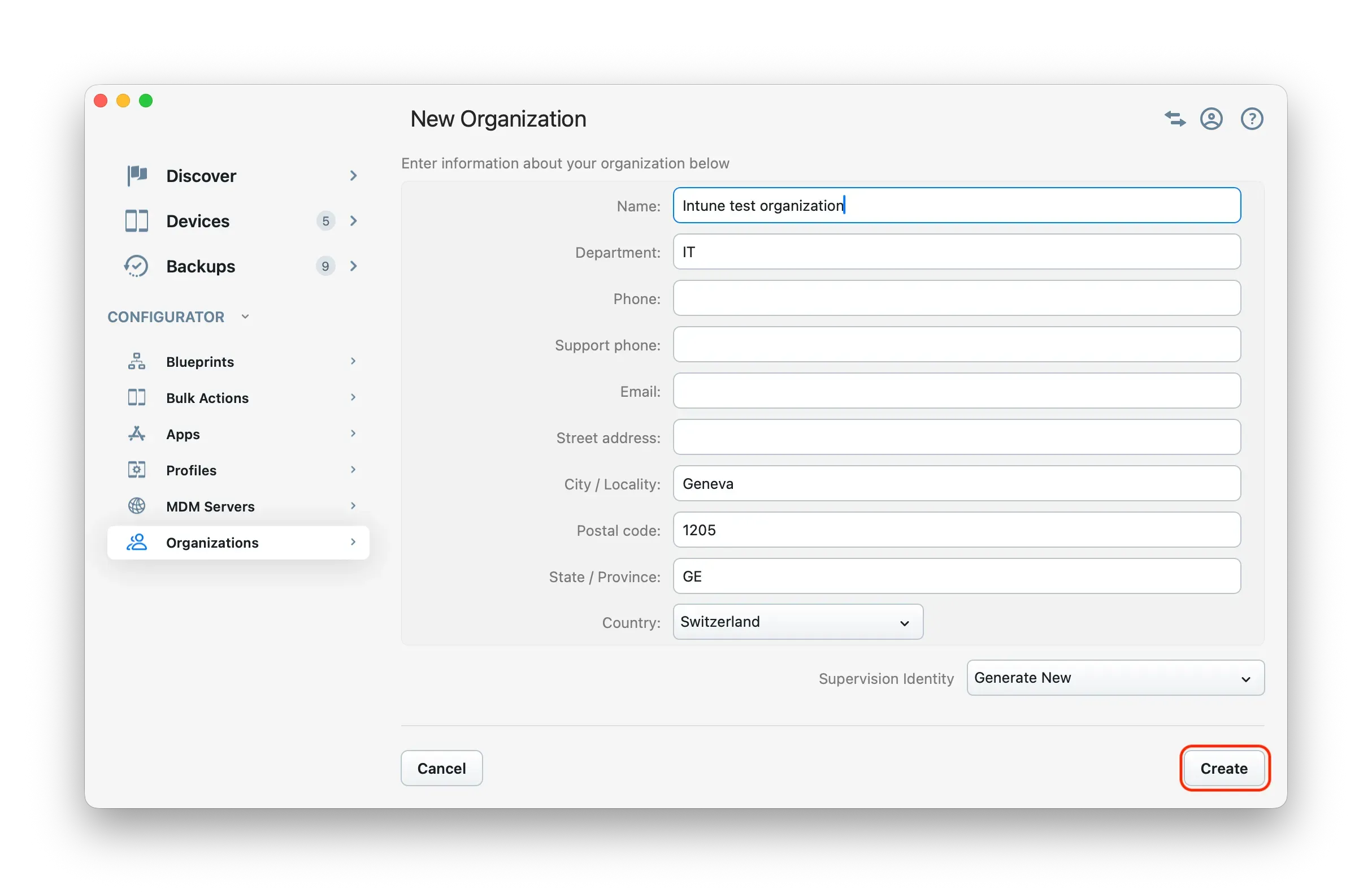 iMazing Configurator - create a new organization
