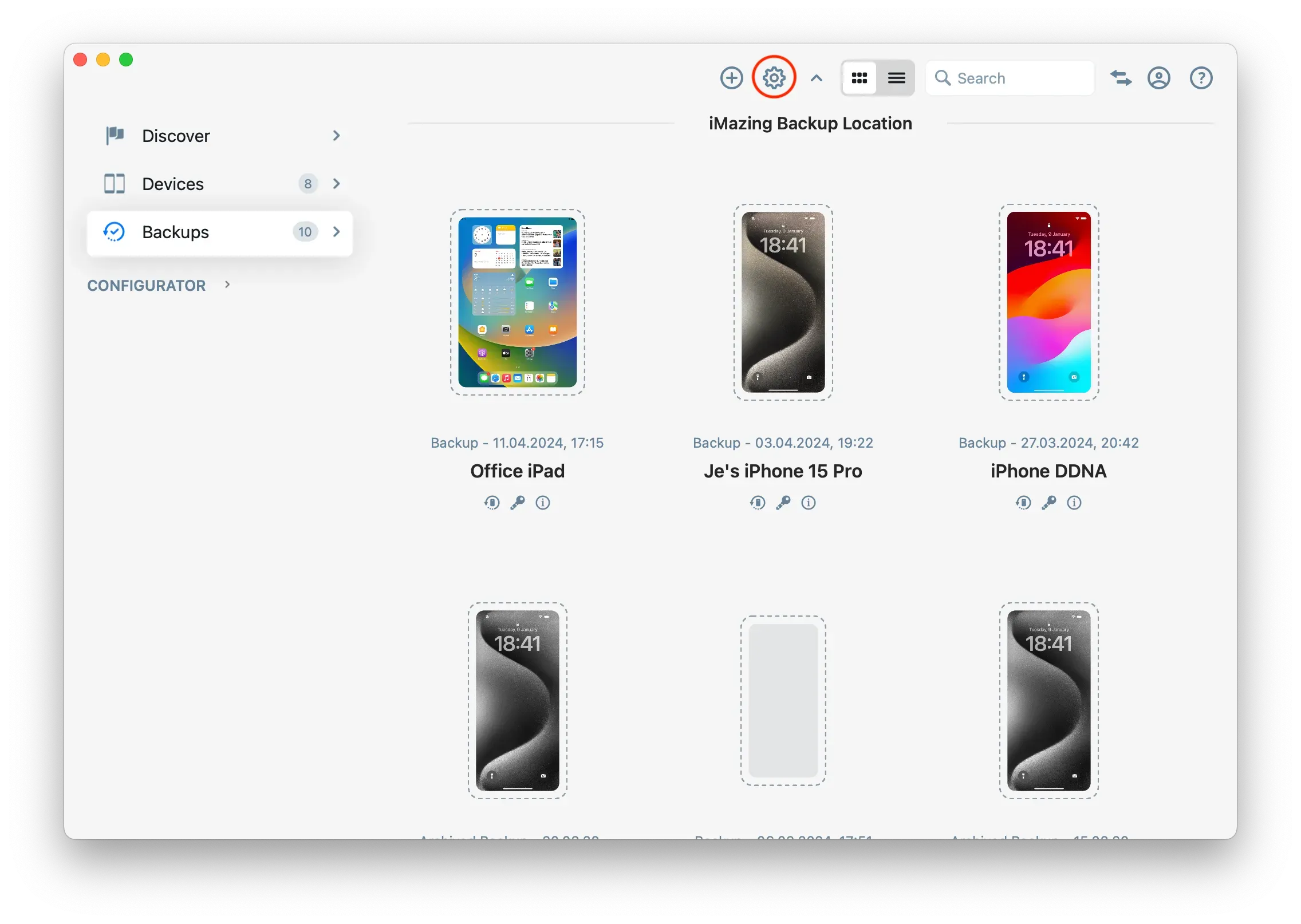 iMazing 3 Home Screen - Configure Backup Locations