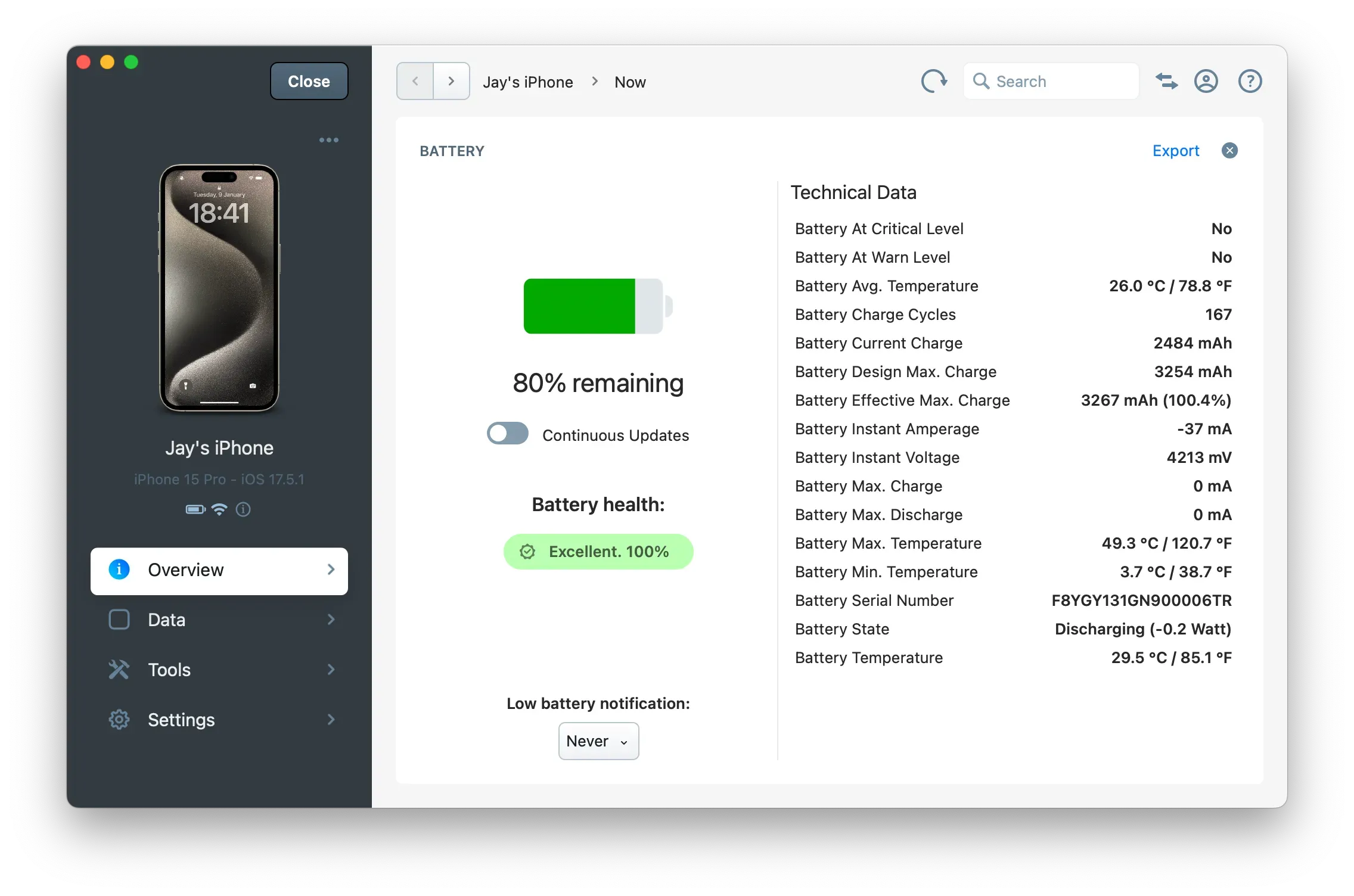 iMazing 3 Battery Diagnostic