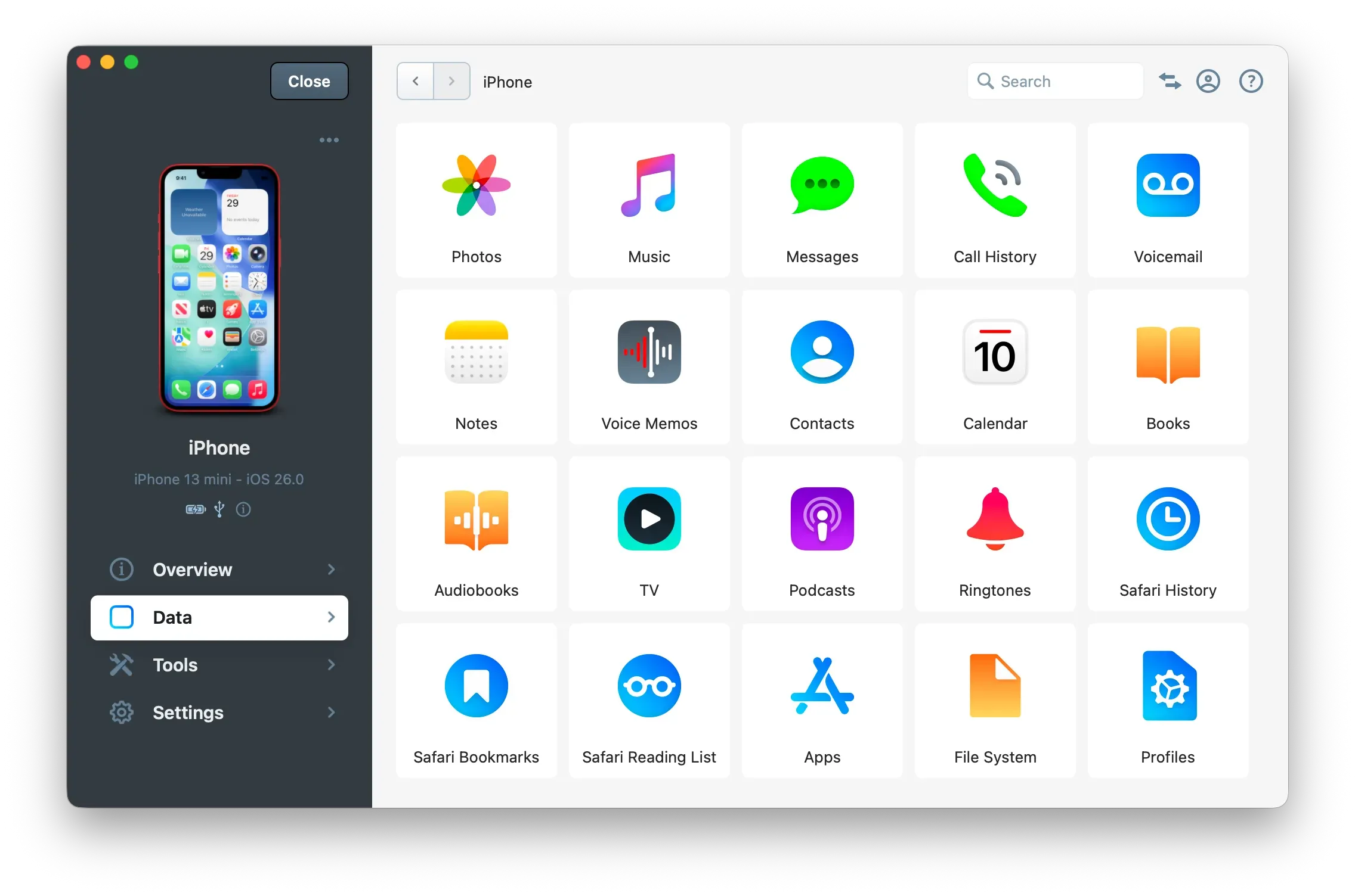 iMazing - Device Data Section