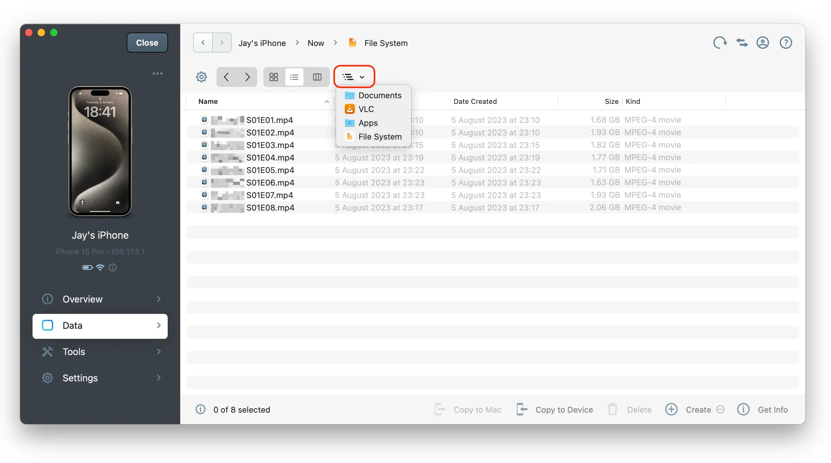 iMazing 3 File Browsing - Breadcump