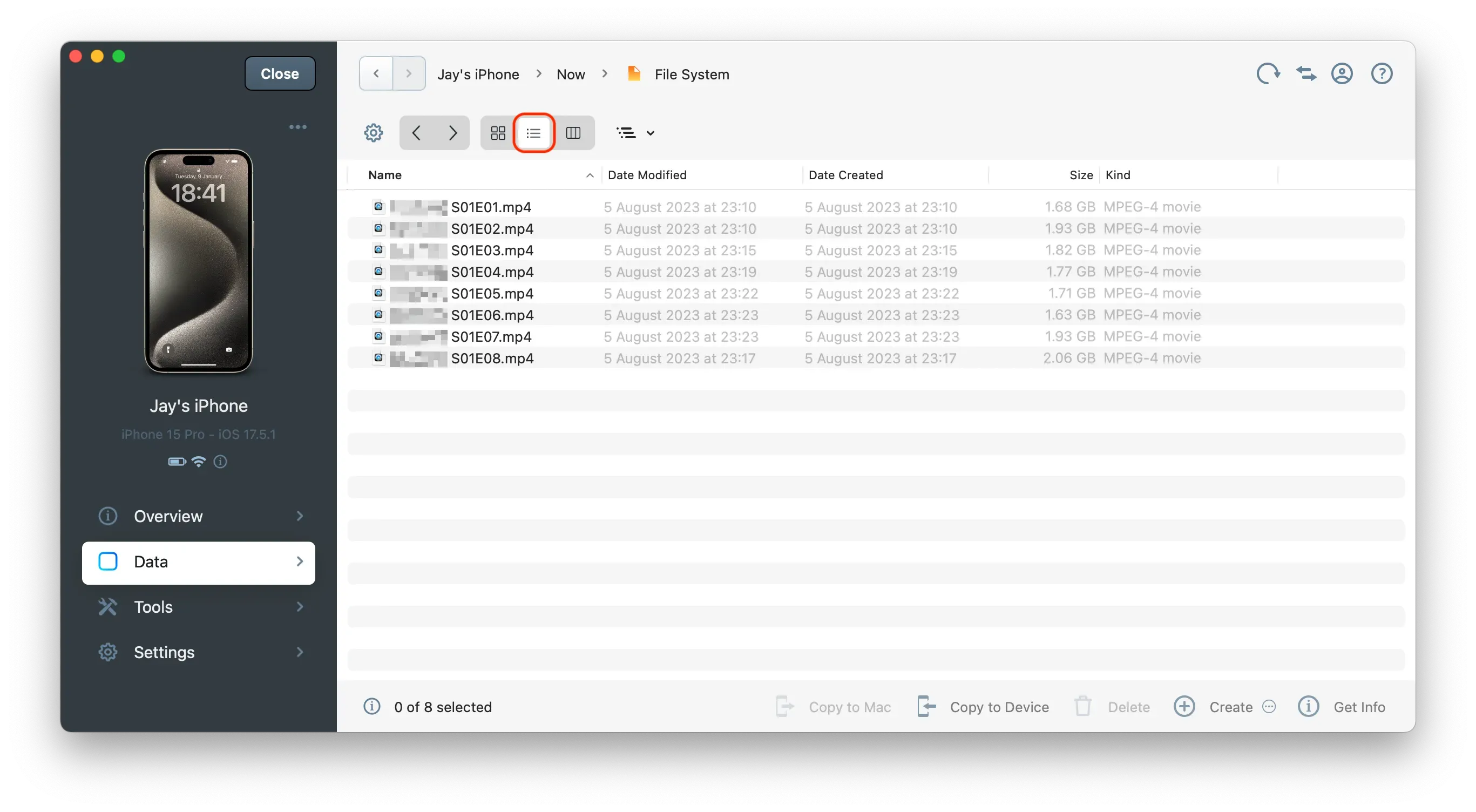 iMazing 3 File Browsing - List View