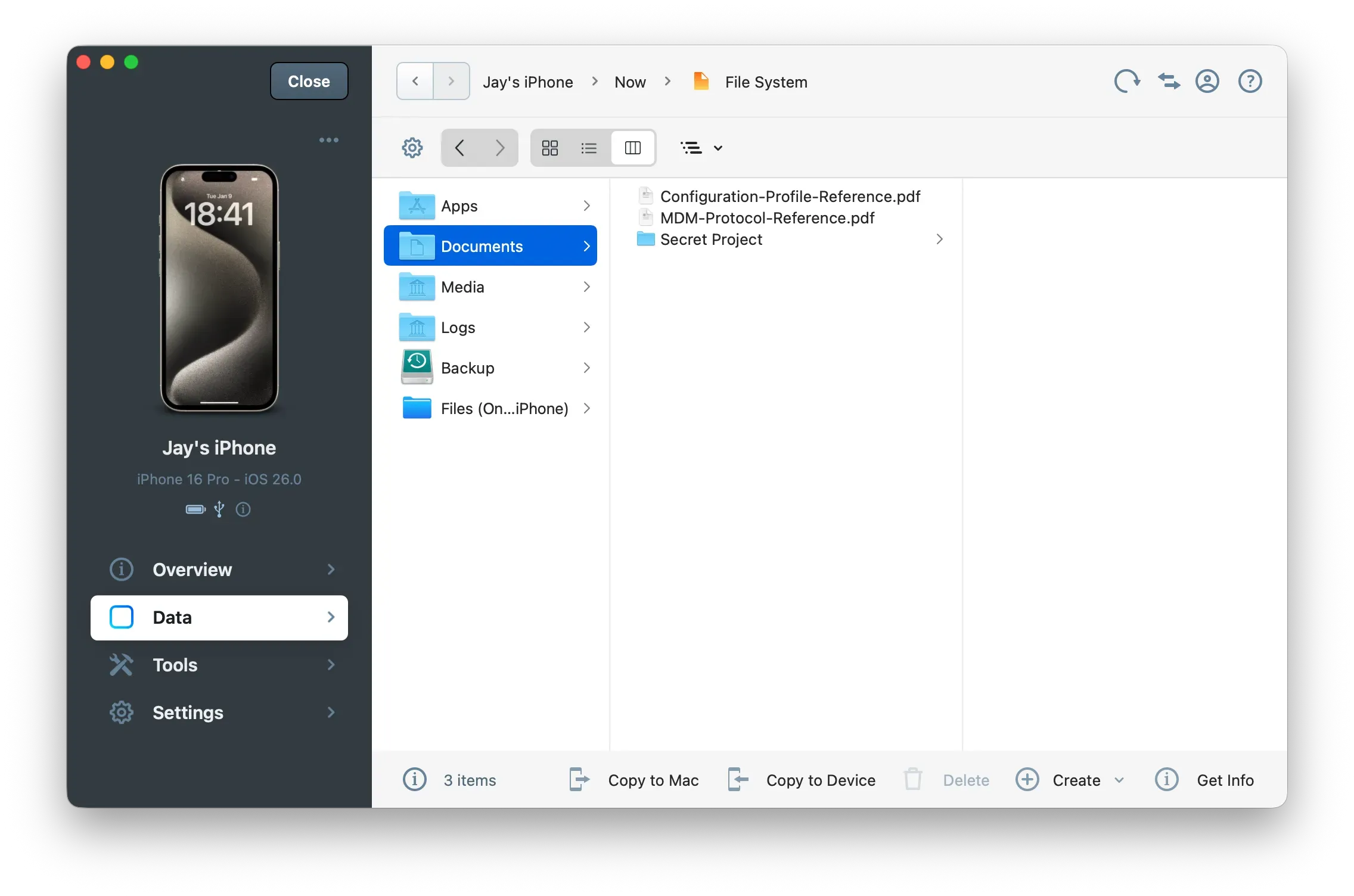 Documents Folder in iMazing