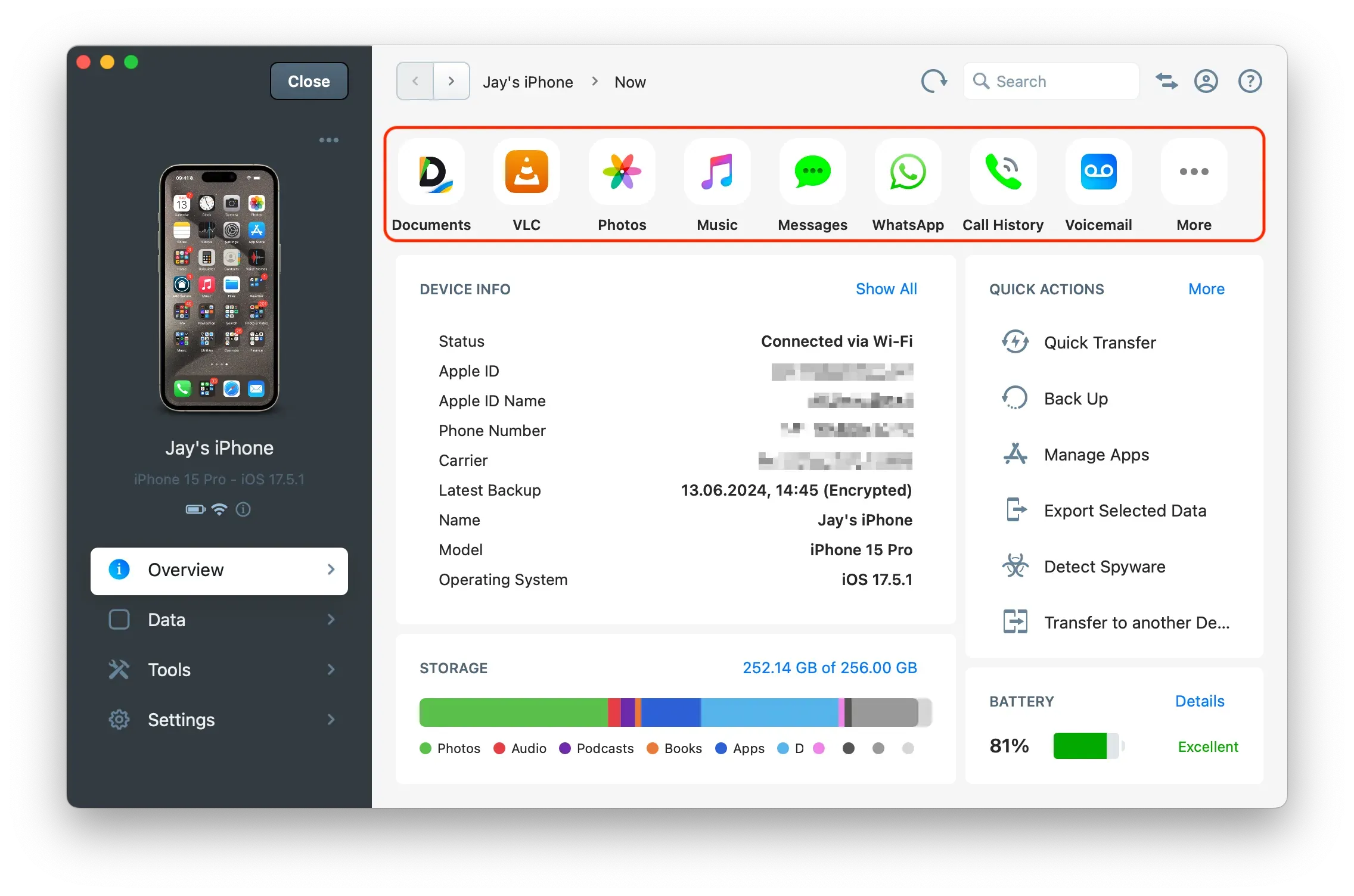 iMazing 3 Data Shortcuts