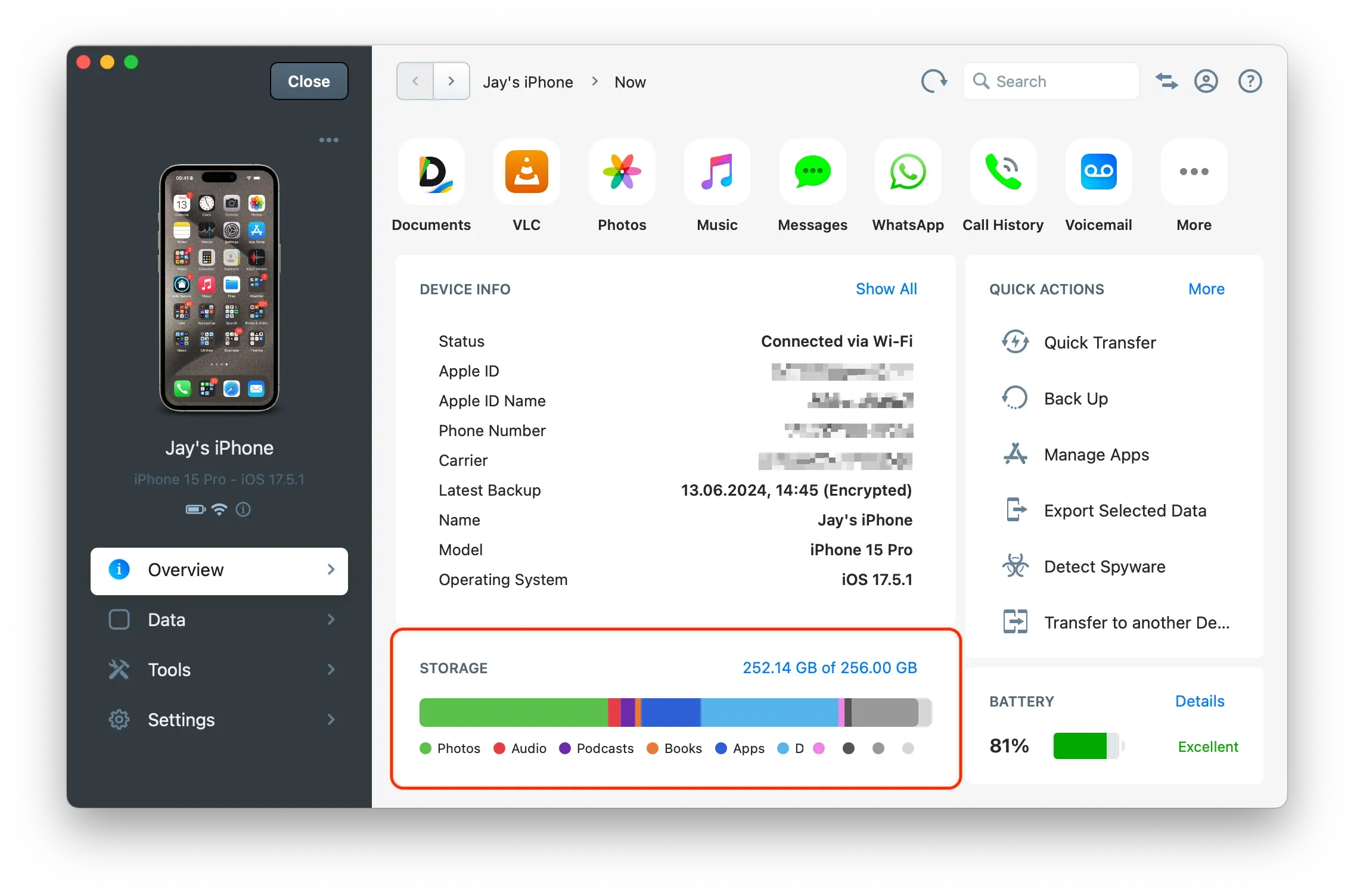 iMazing 3 Storage Usage Overview