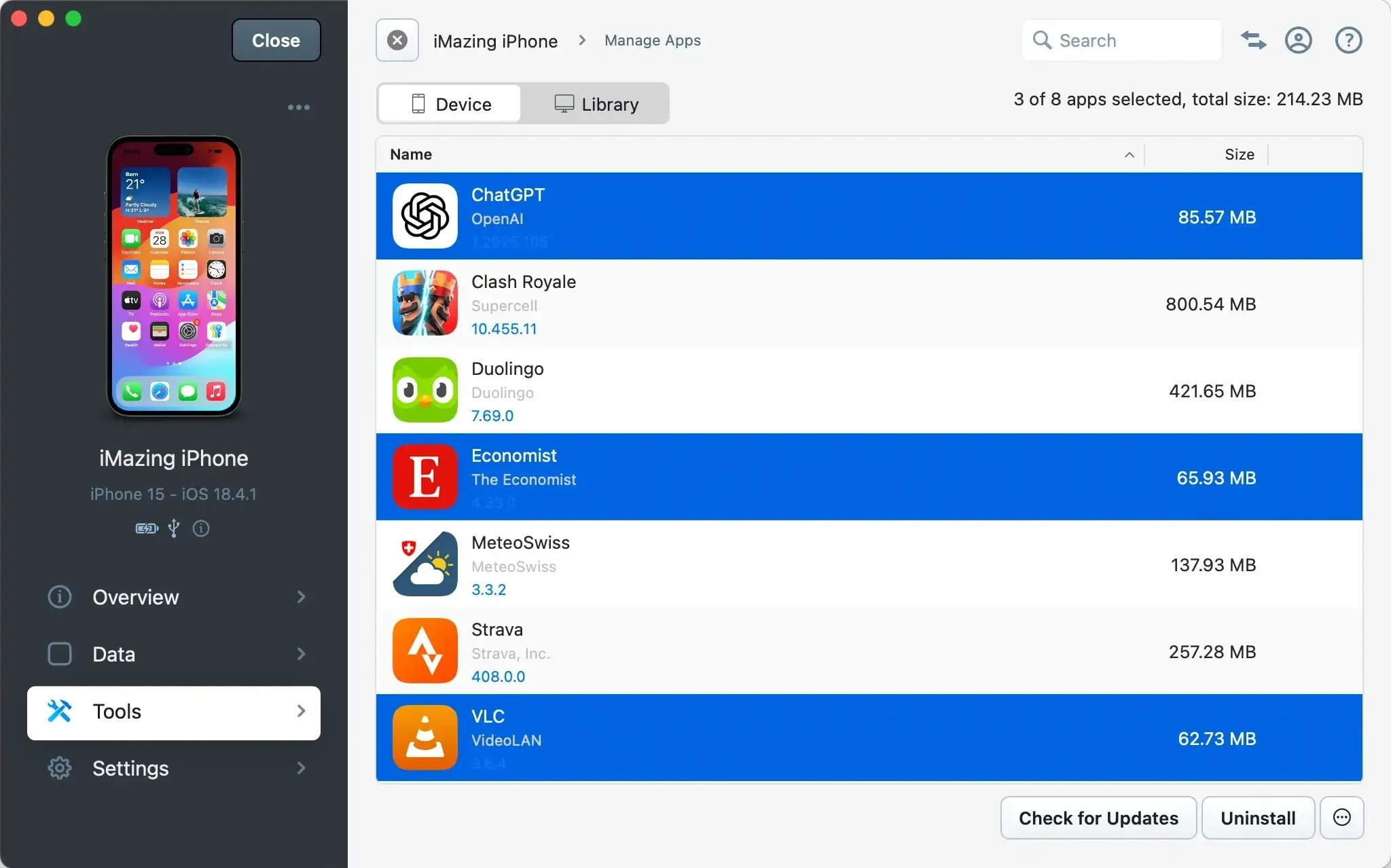 iMazing Manage Apps Uninstall from Device