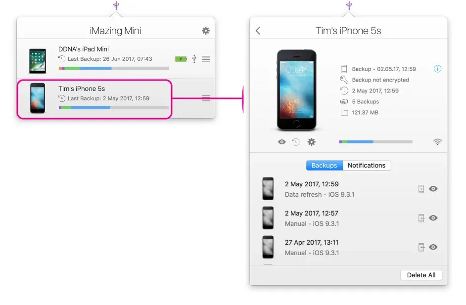 iMazing mini device List