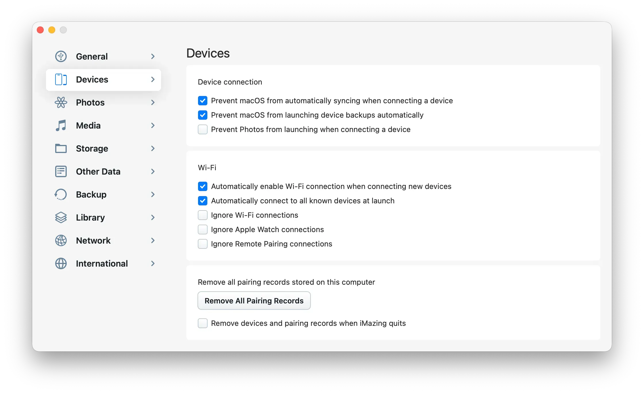 iMazing Preferences - Devices