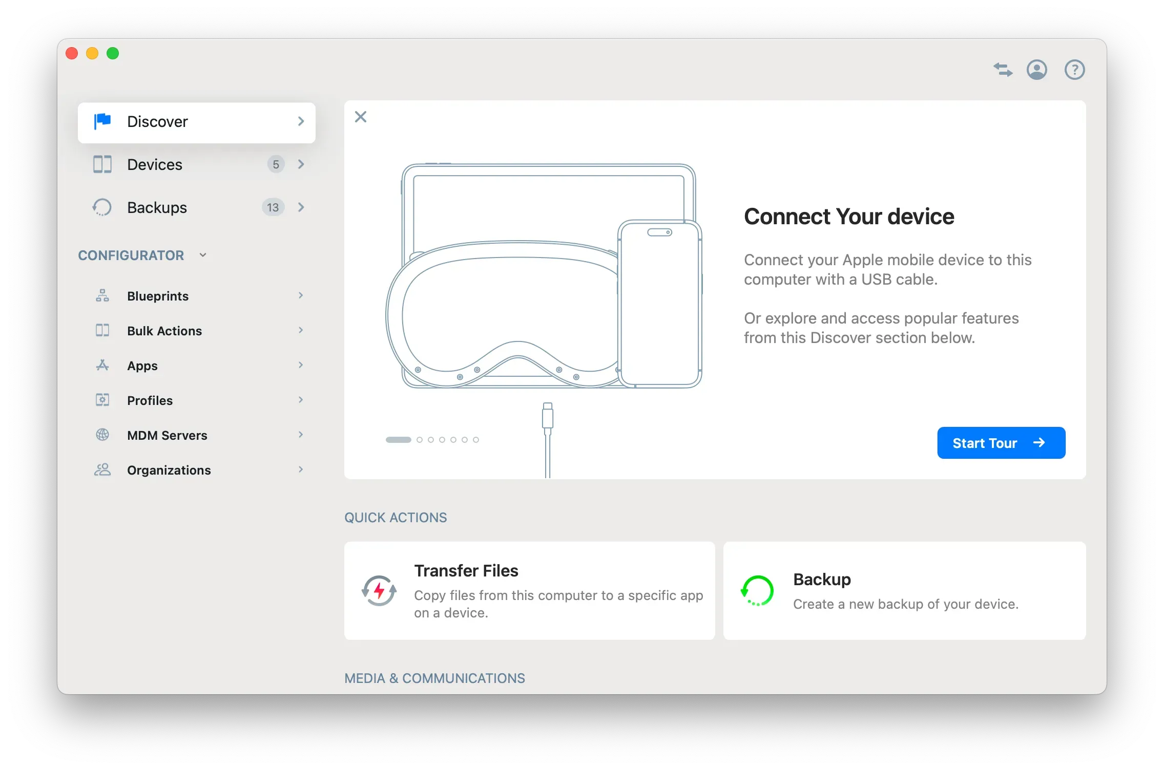 iMazing's connect a device wizard screen