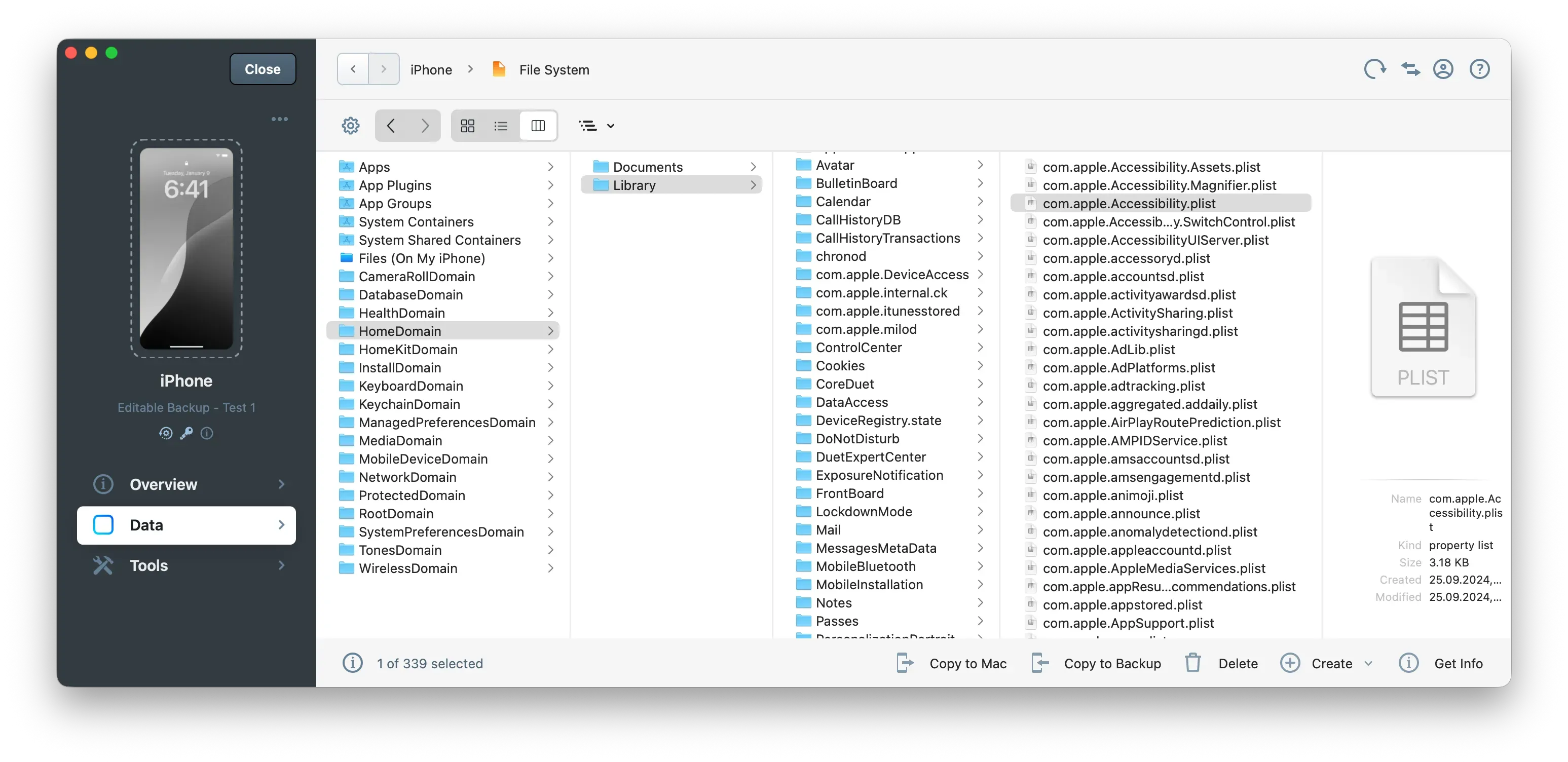 iMazing - File System Section - Edit Backup