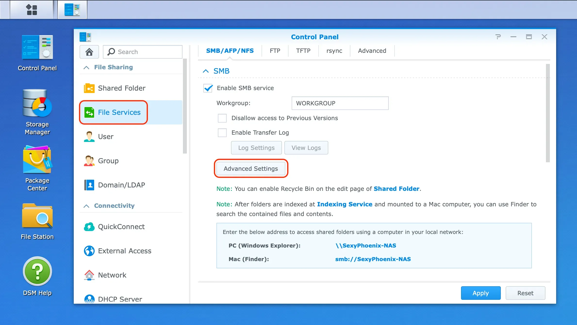 Enable SMB3 on a Synology NAS - Step 1