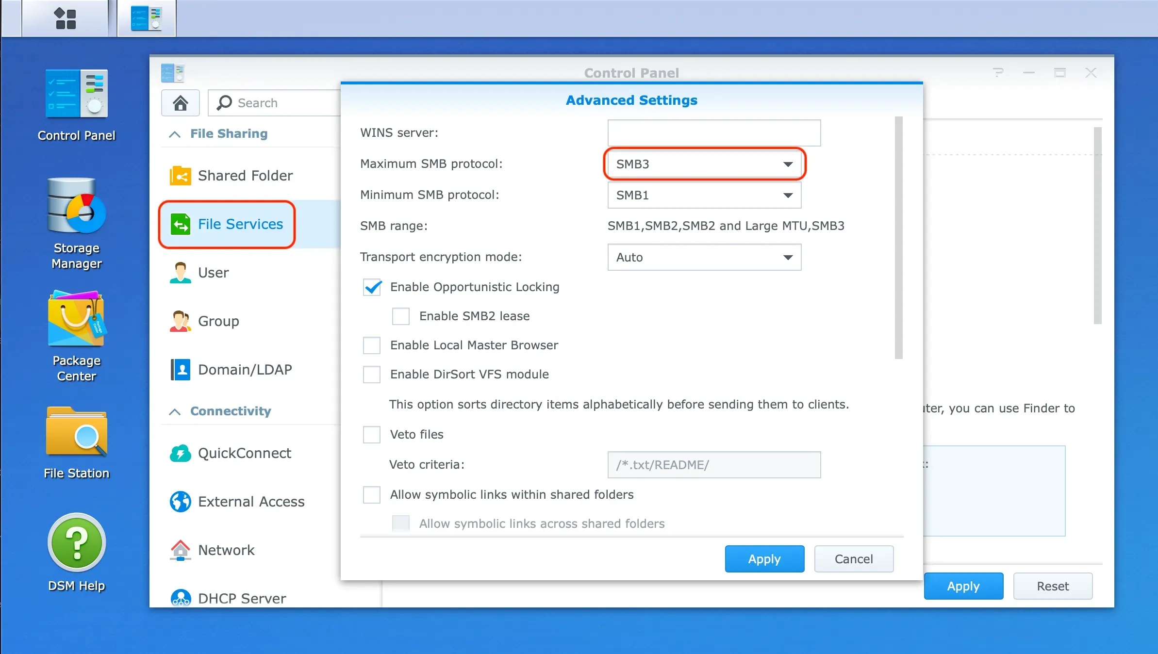 Enable SMB3 on a Synology NAS - Step 2
