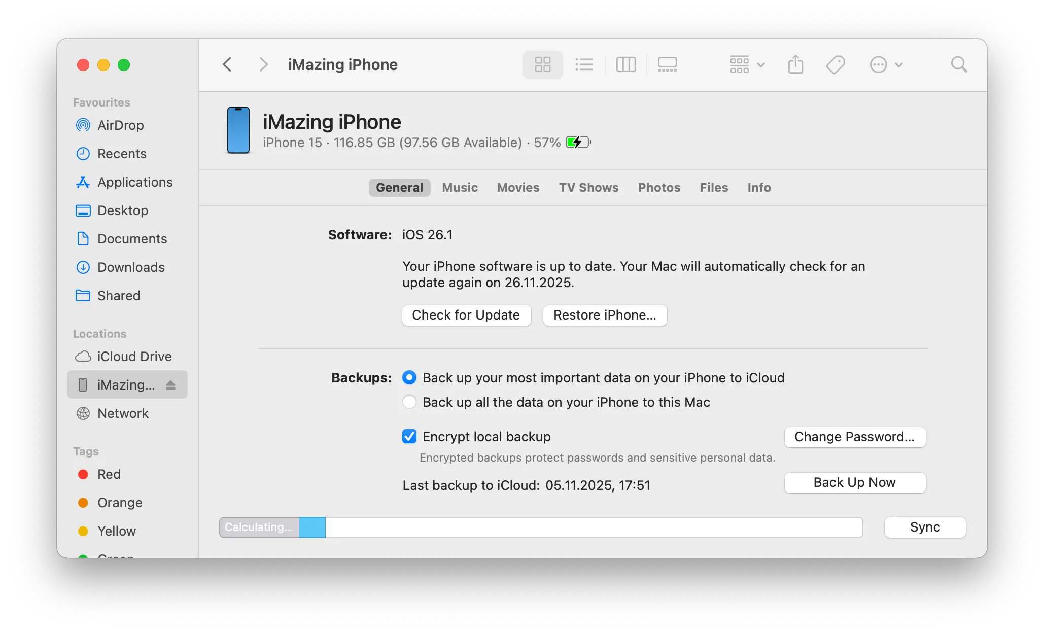 iTunes Backup Options Encryption Screenshot