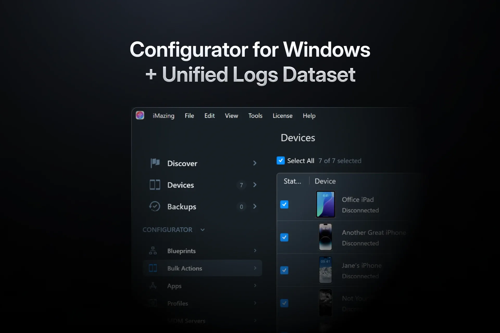 iMazing 3.6 offers a new Unified Logs sortable and filterable dataset, and brings Configurator to Windows