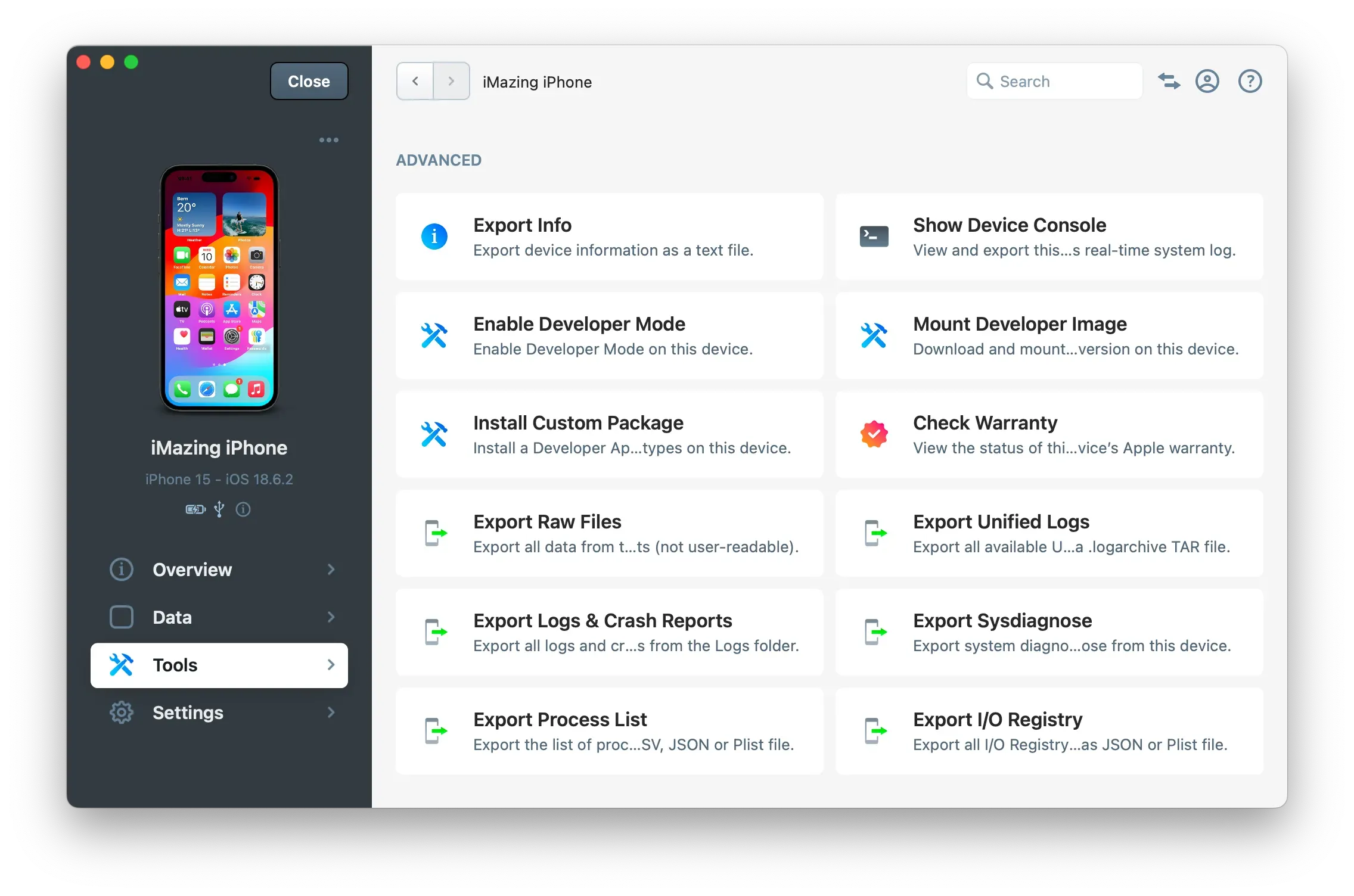 All tools available in iMAzing 3.4