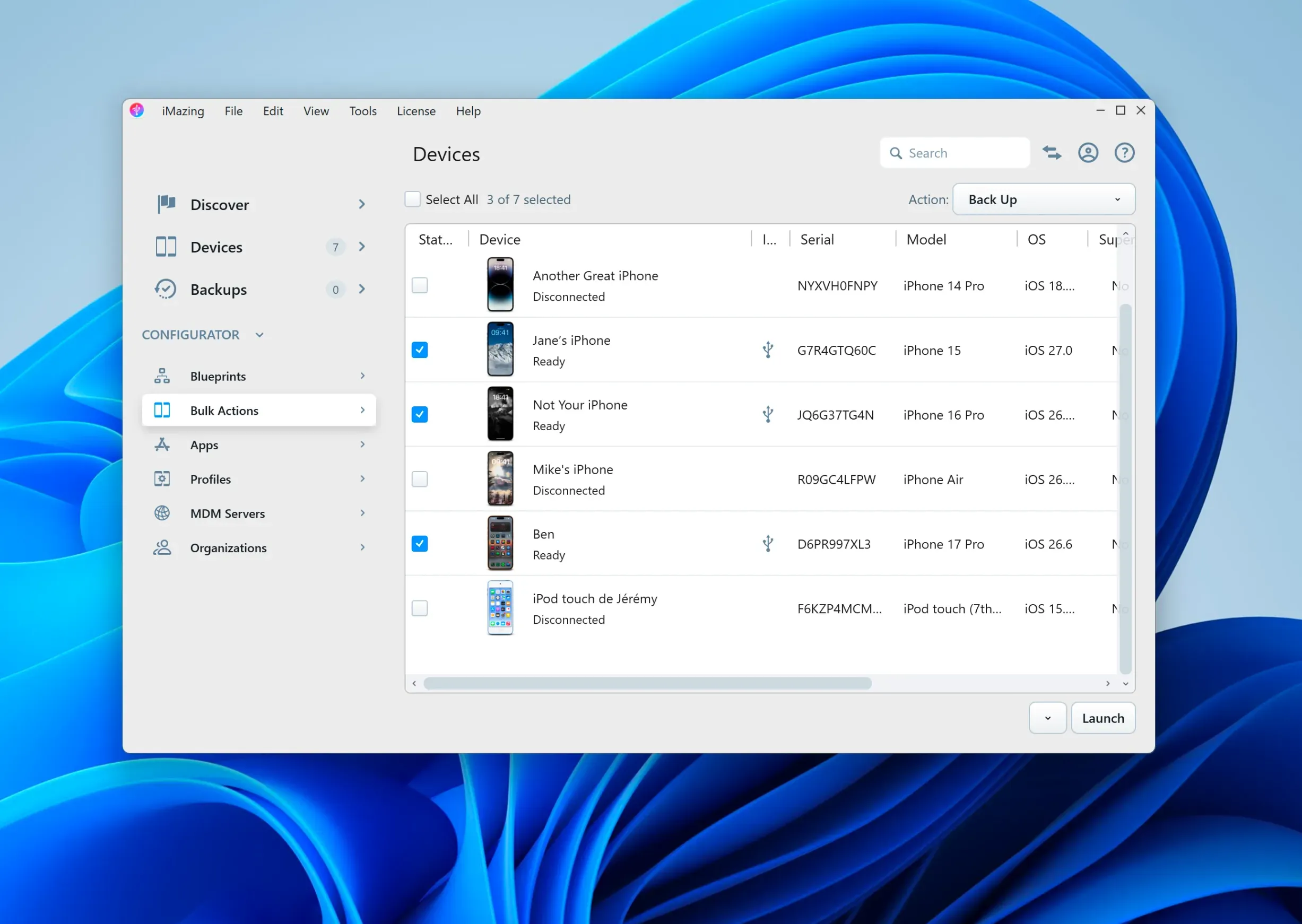 iMazing 3.6 with Configurator running on Windows 11