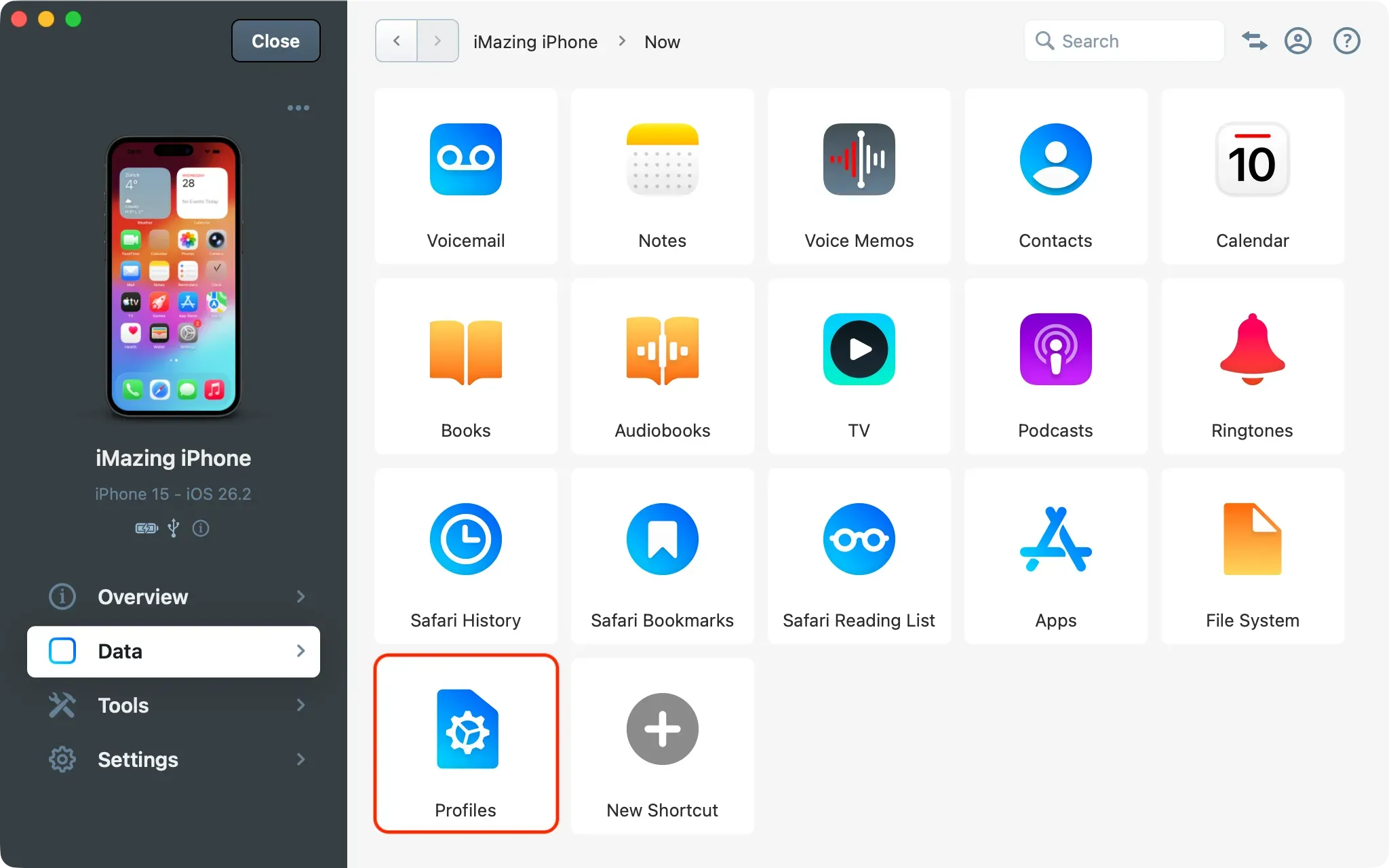 iMazing Profiles highlighted