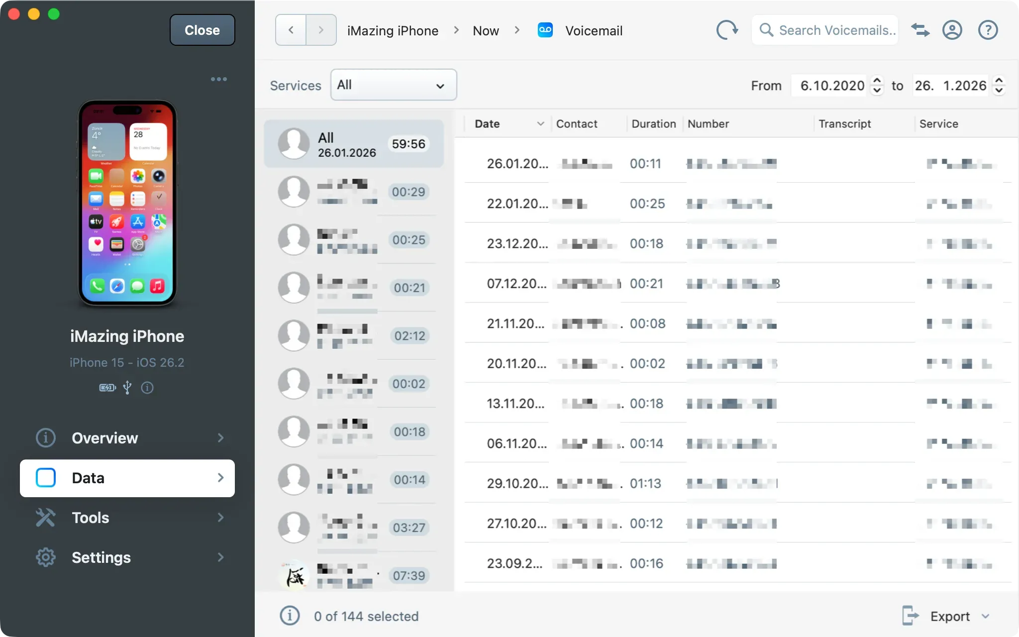 iMazing voicemail view