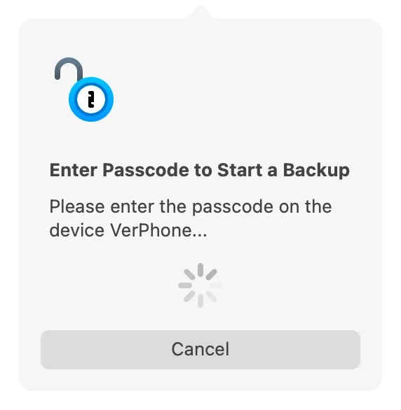 iMazing Mini, Backup Authorization Prompt