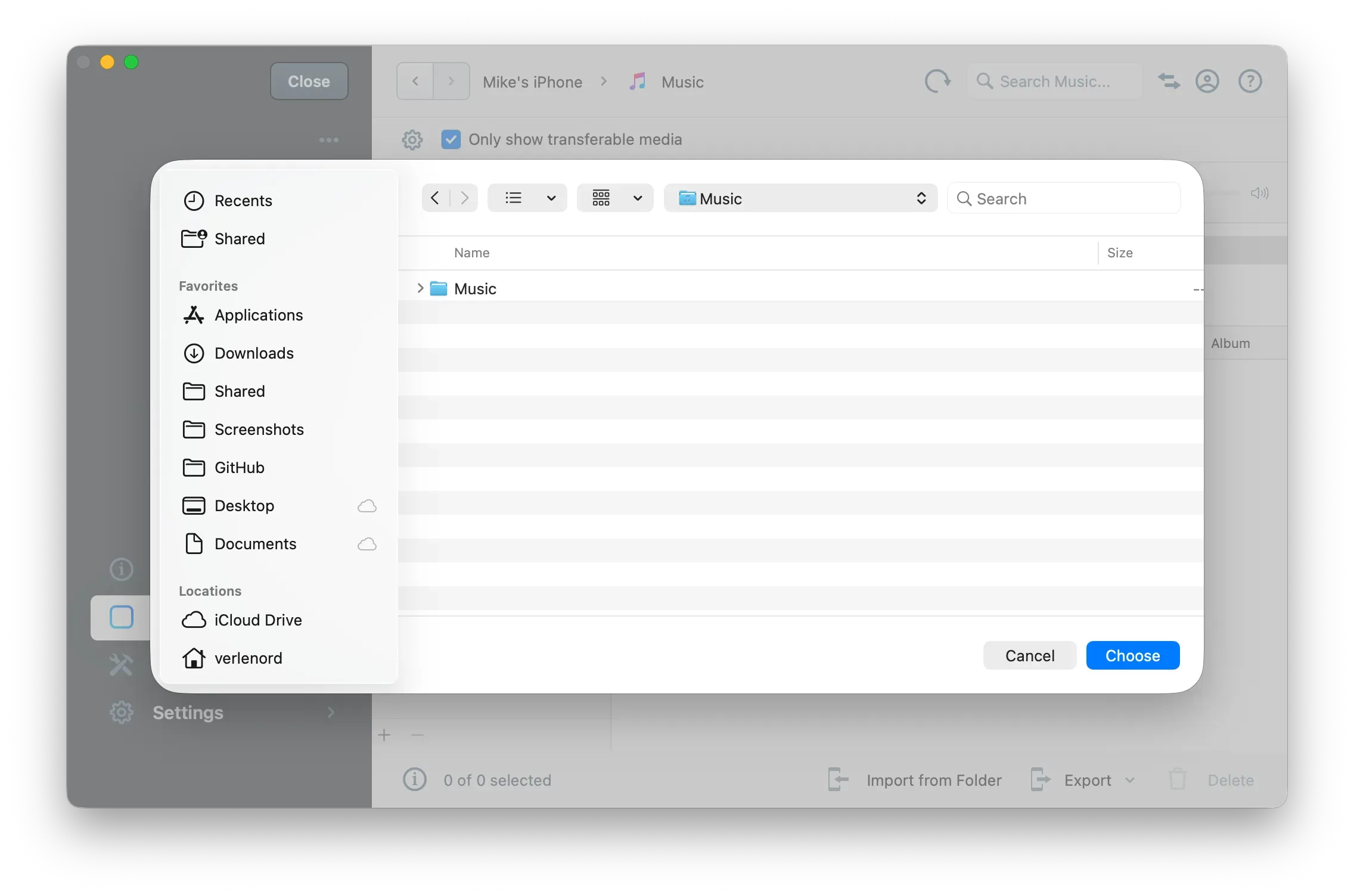 iMazing importing music on device
