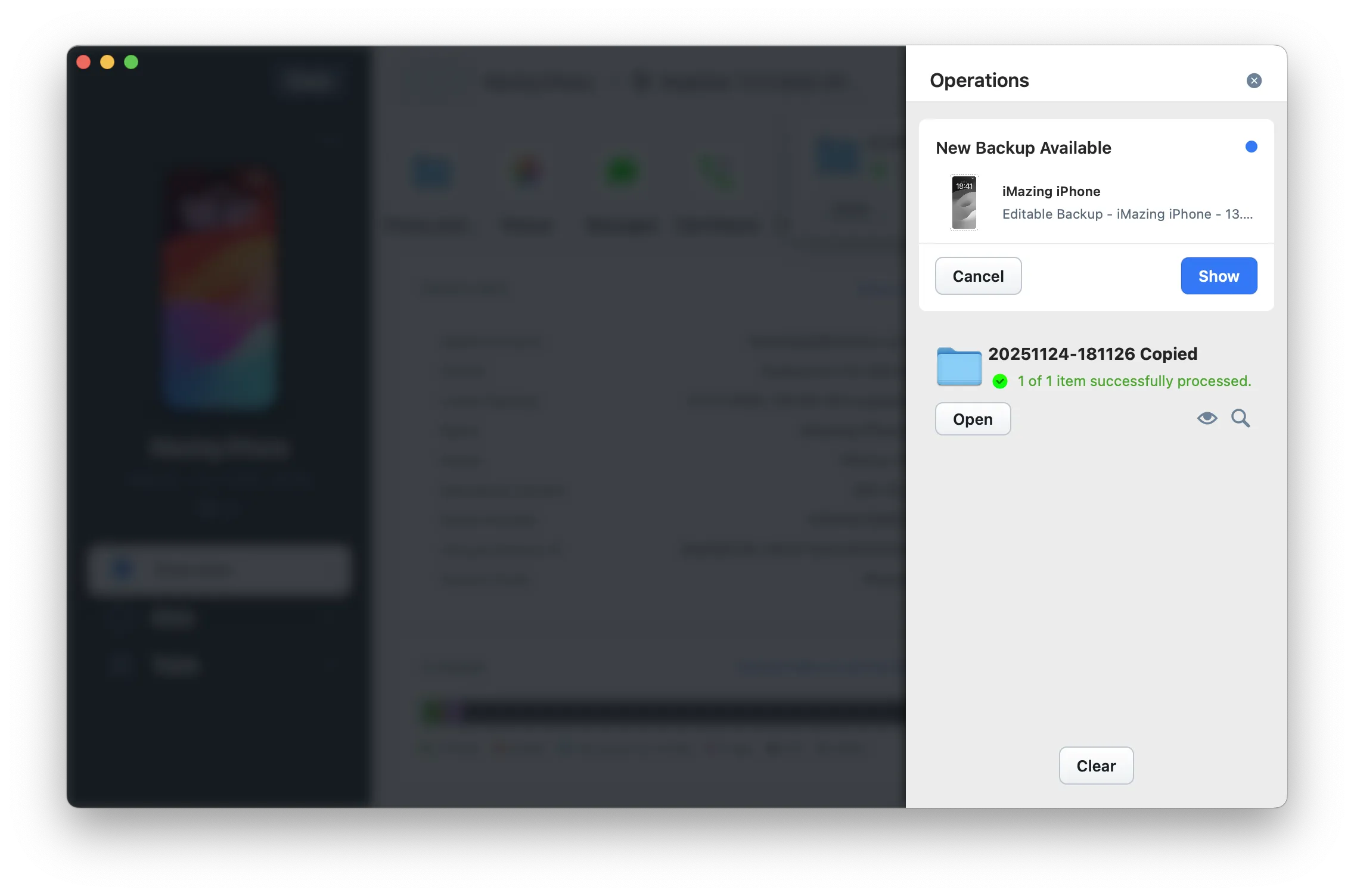 Operation show New Backup available