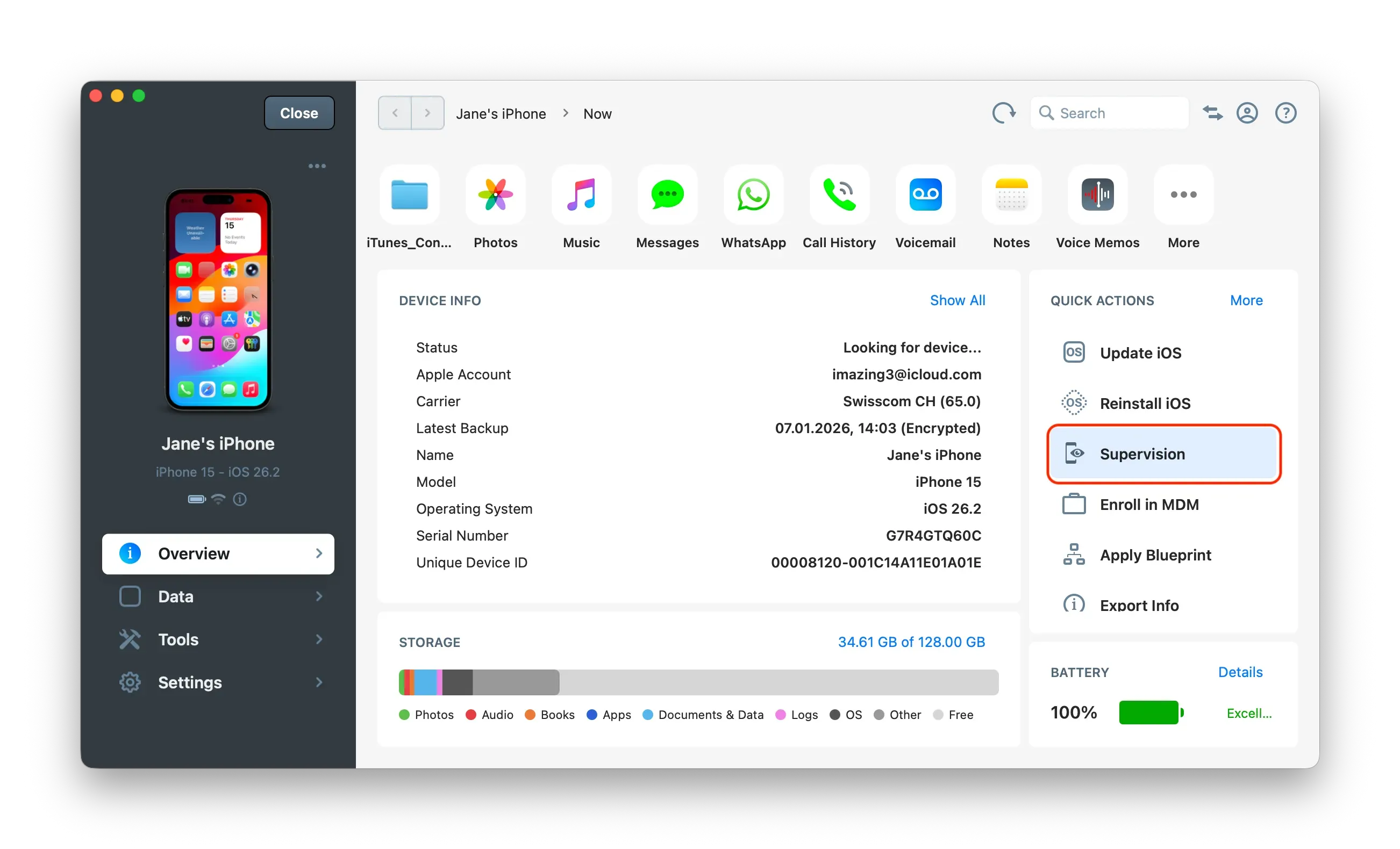 Device overview with Supervision selected