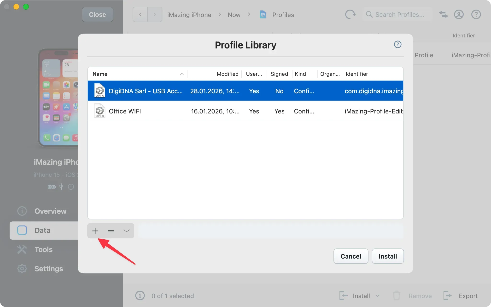 iMazing Profiles Library list