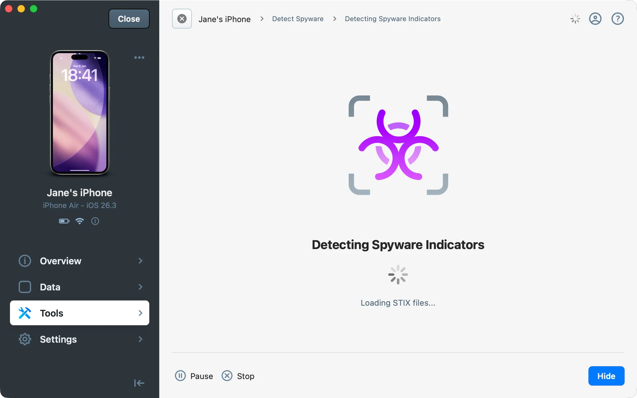 iMazing Spyware wizard - Detecting spyware indicators