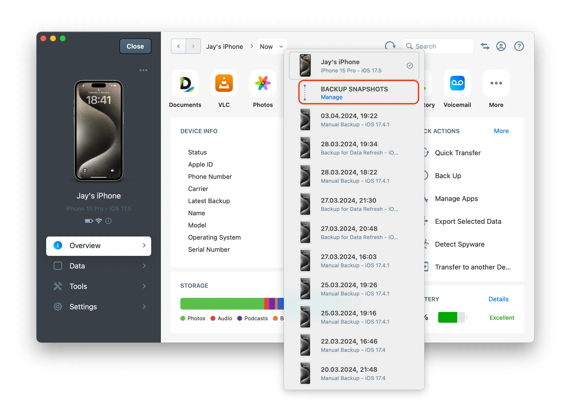 iMazing - Manage Backup Snapshots