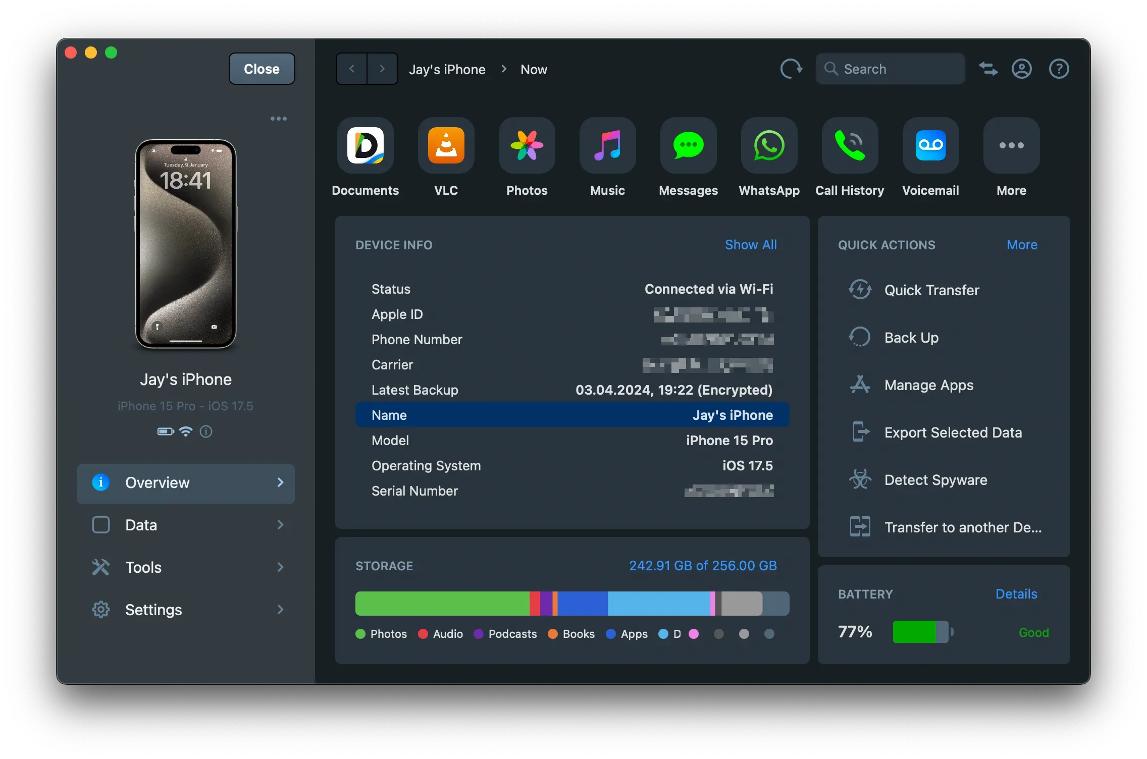 iMazing 3 macOS Dark Mode
