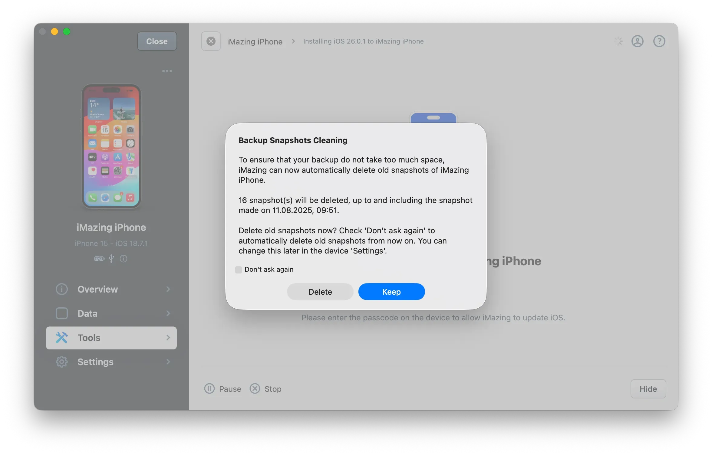 backup snapshot cleaning prompt