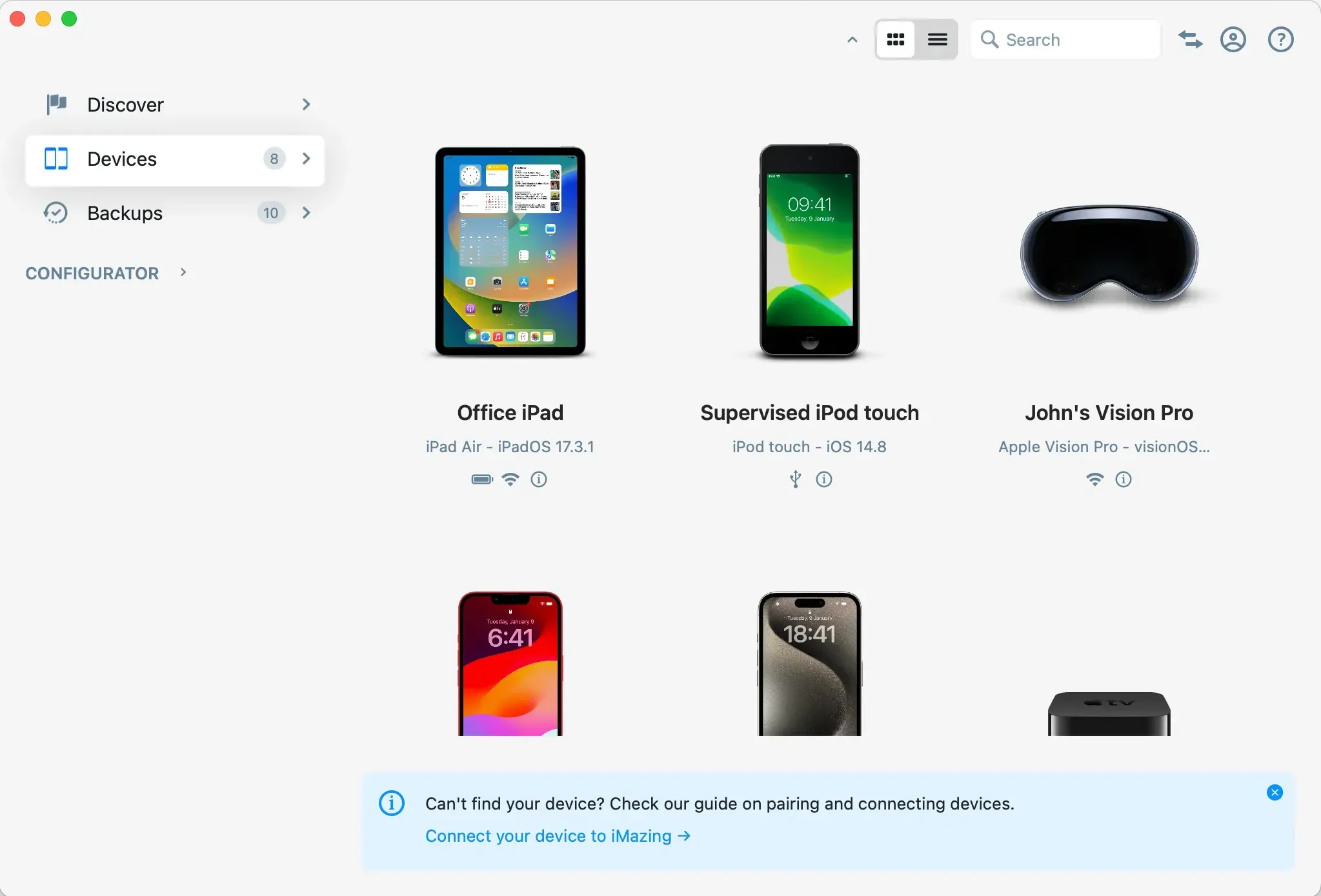 iMazing 3 Devices Grid View