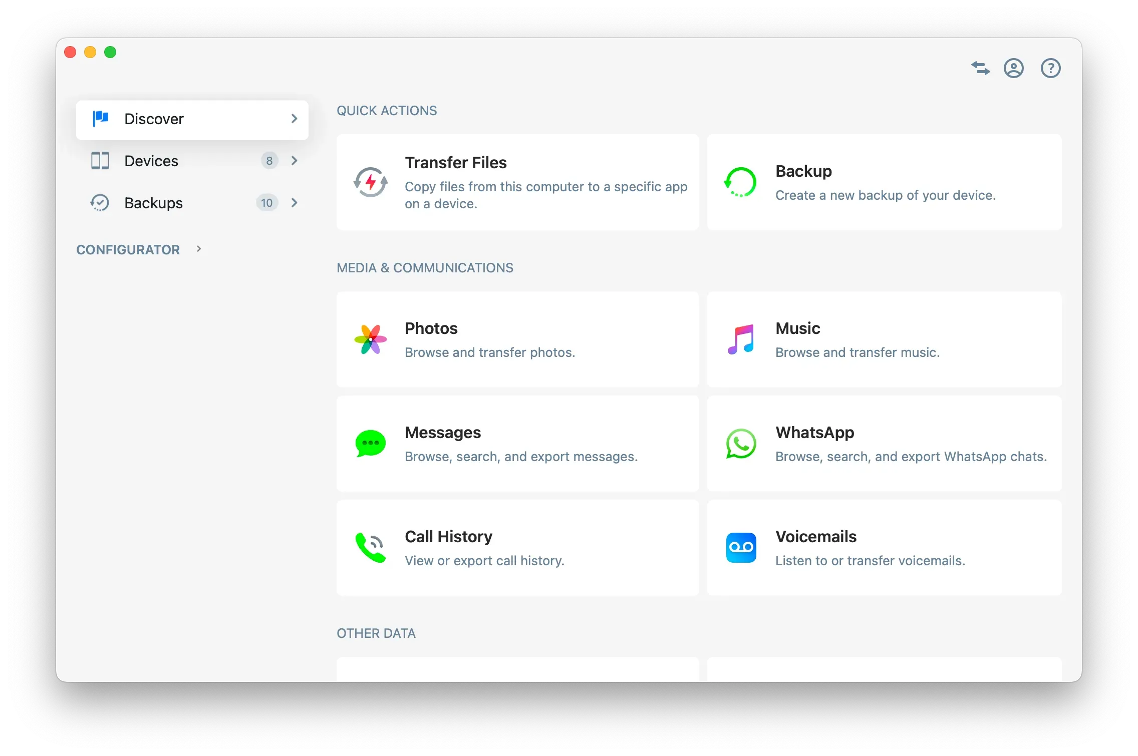 iMazing 3 Discover Section