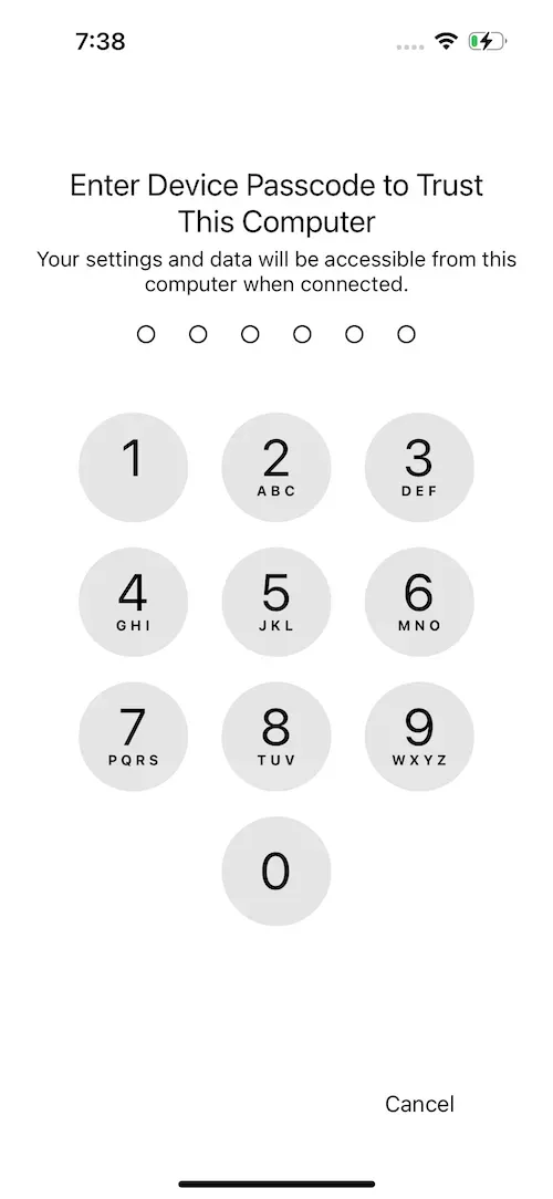 iOS Trust Computer Passcode Prompt