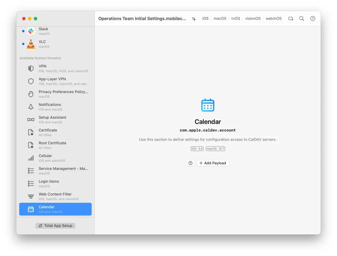 iMazing Profile Editor Screenshot – Add Configuration Payload