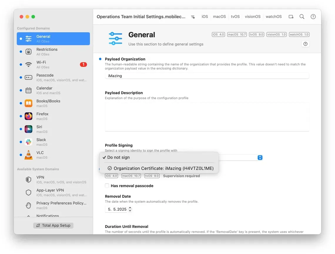 iMazing Profile Editor Screenshot – Signing profiles