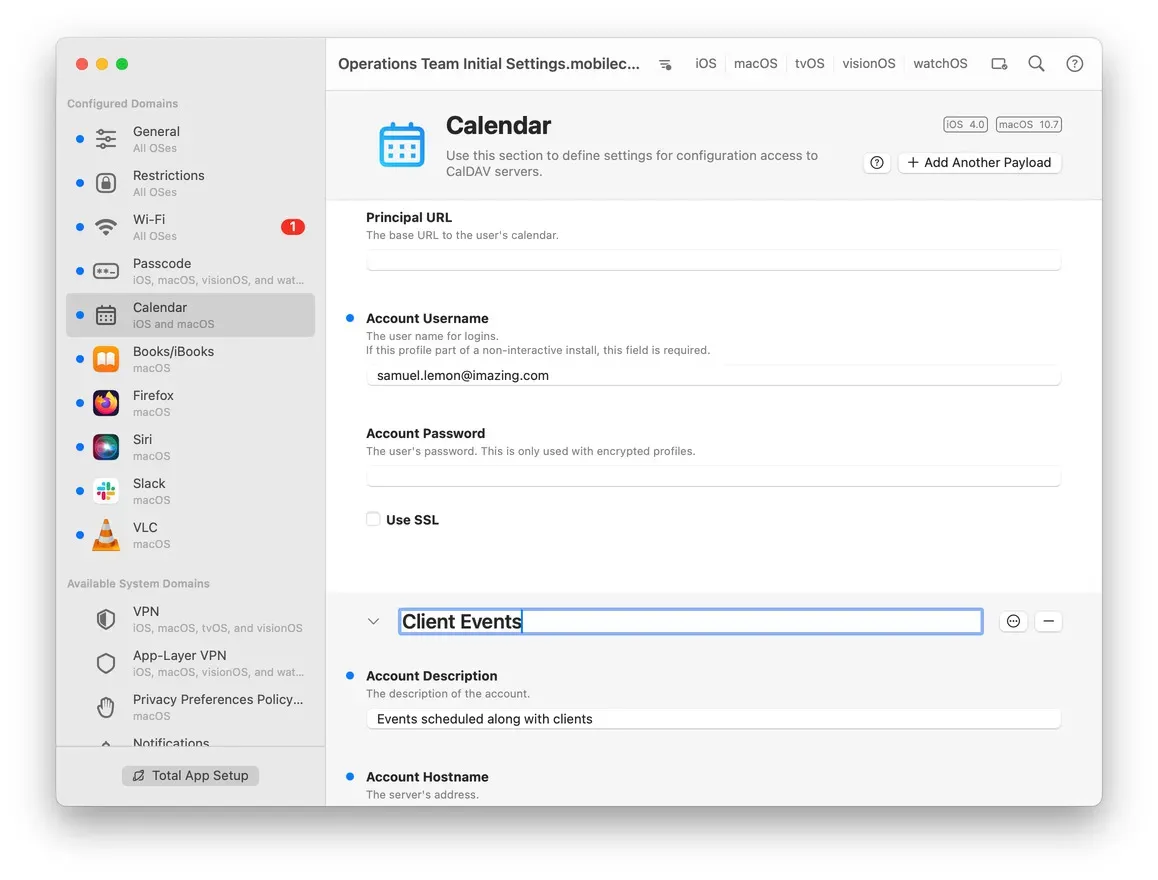 iMazing Profile Editor Screenshot – Renaming a Payload