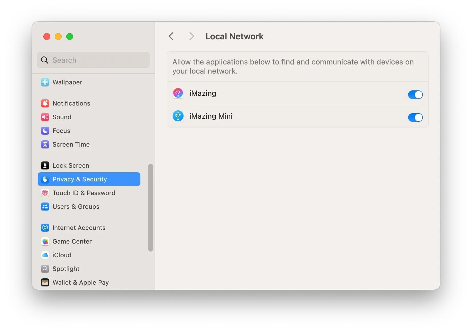 macOS System Settings - Local Network