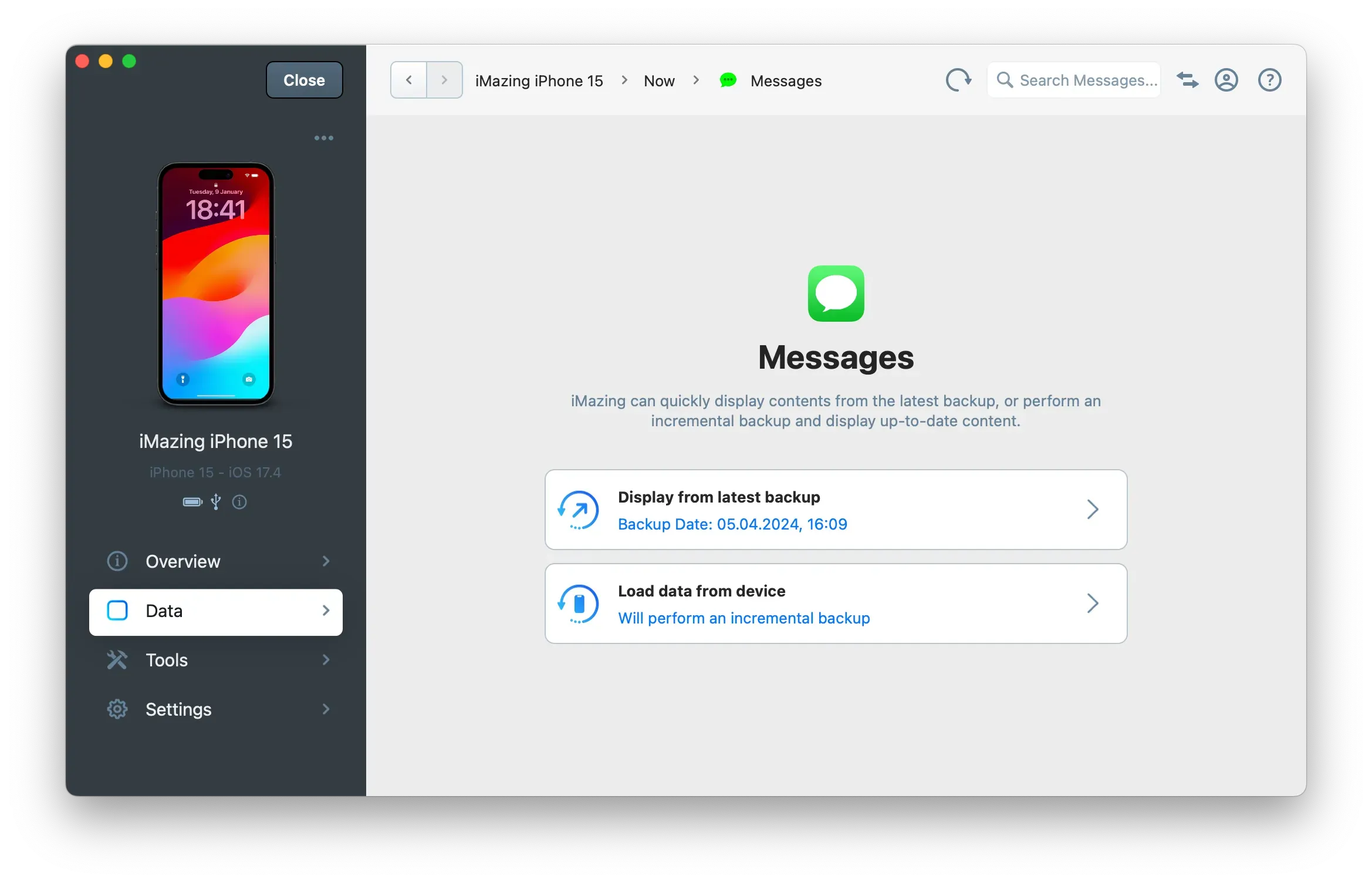 Messages Backup Increment
