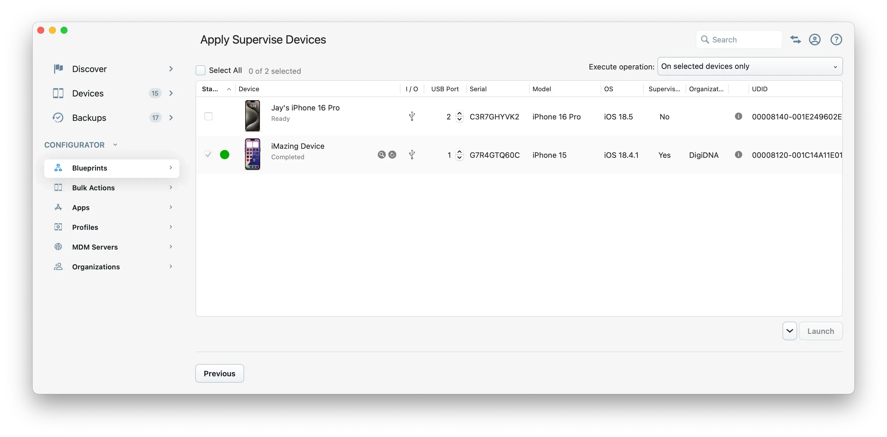 iMazing Configurator, Operation Dispatcher, Sucess
